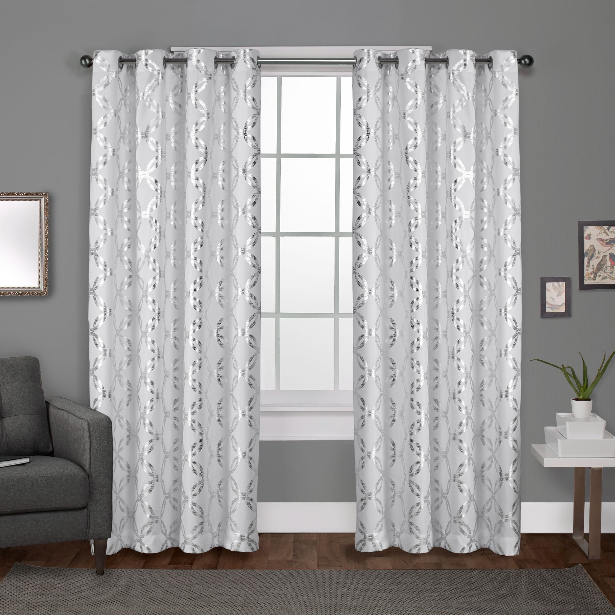 Exclusive Home EH7920-04 2-84G 84-Inches Winter White Geometric Light filtering Grommet Curtain panel pair