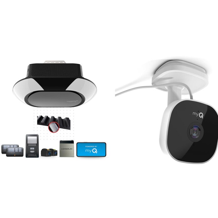 Chamberlain  1-1/4 Hps myQ Smart Belt Drive Garage Door Opener Wi-fi Battery Back-up LED Light Security Camera Bundle