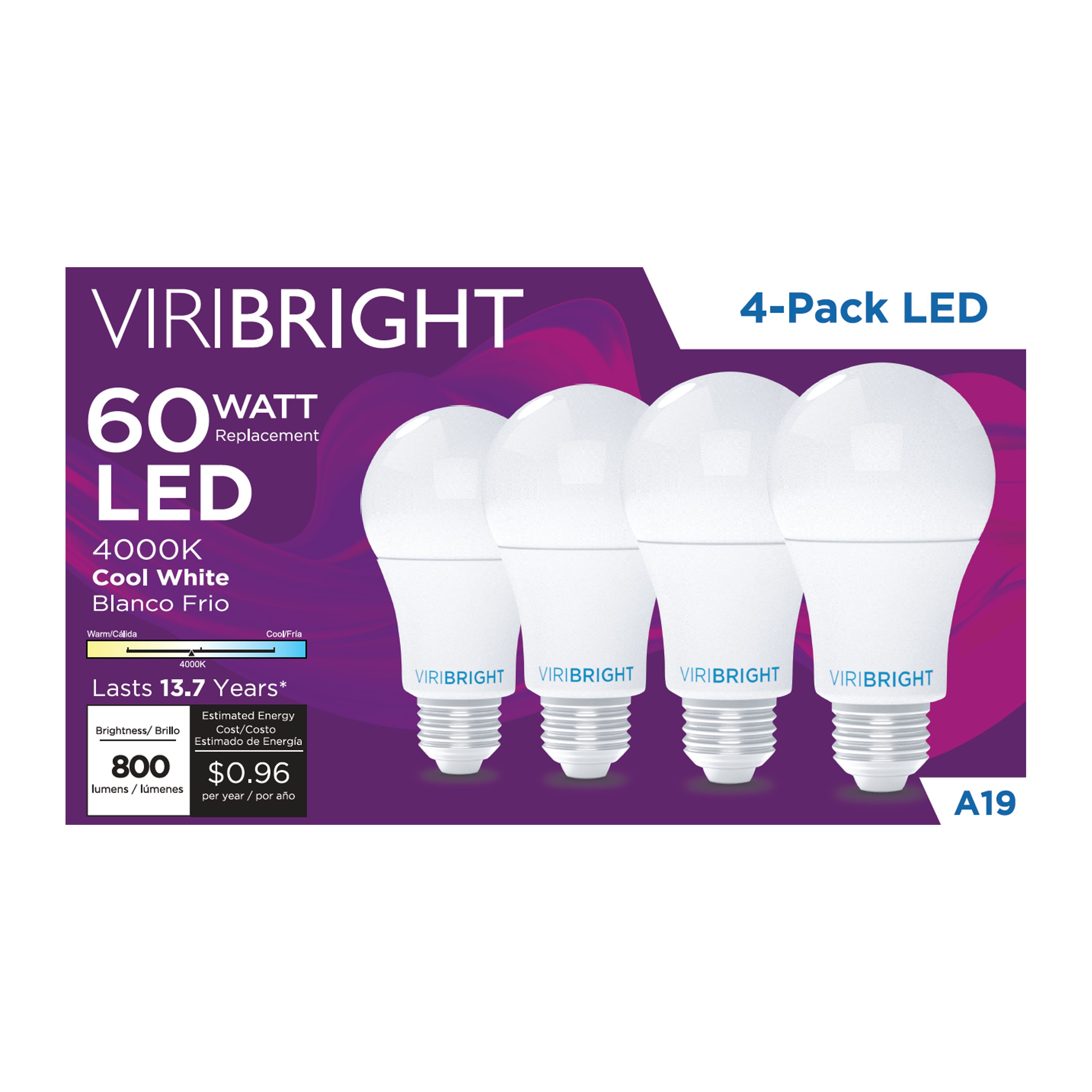 Viribright Viripro Pack 60-Watt EQ A19 E26 General LED Light Bulbs