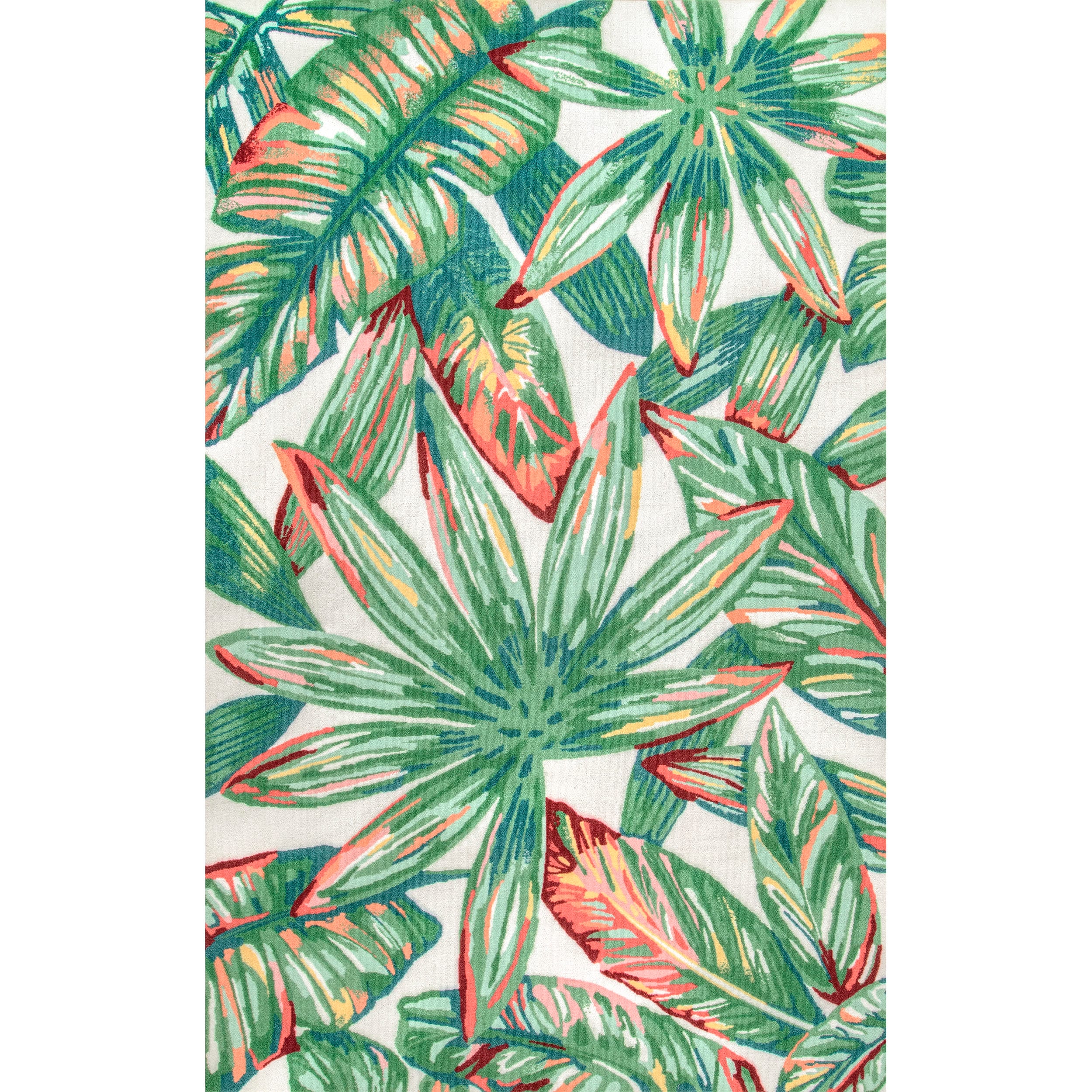 8' x 10' Red and Green Floral Synthetic Rectangular Rug
