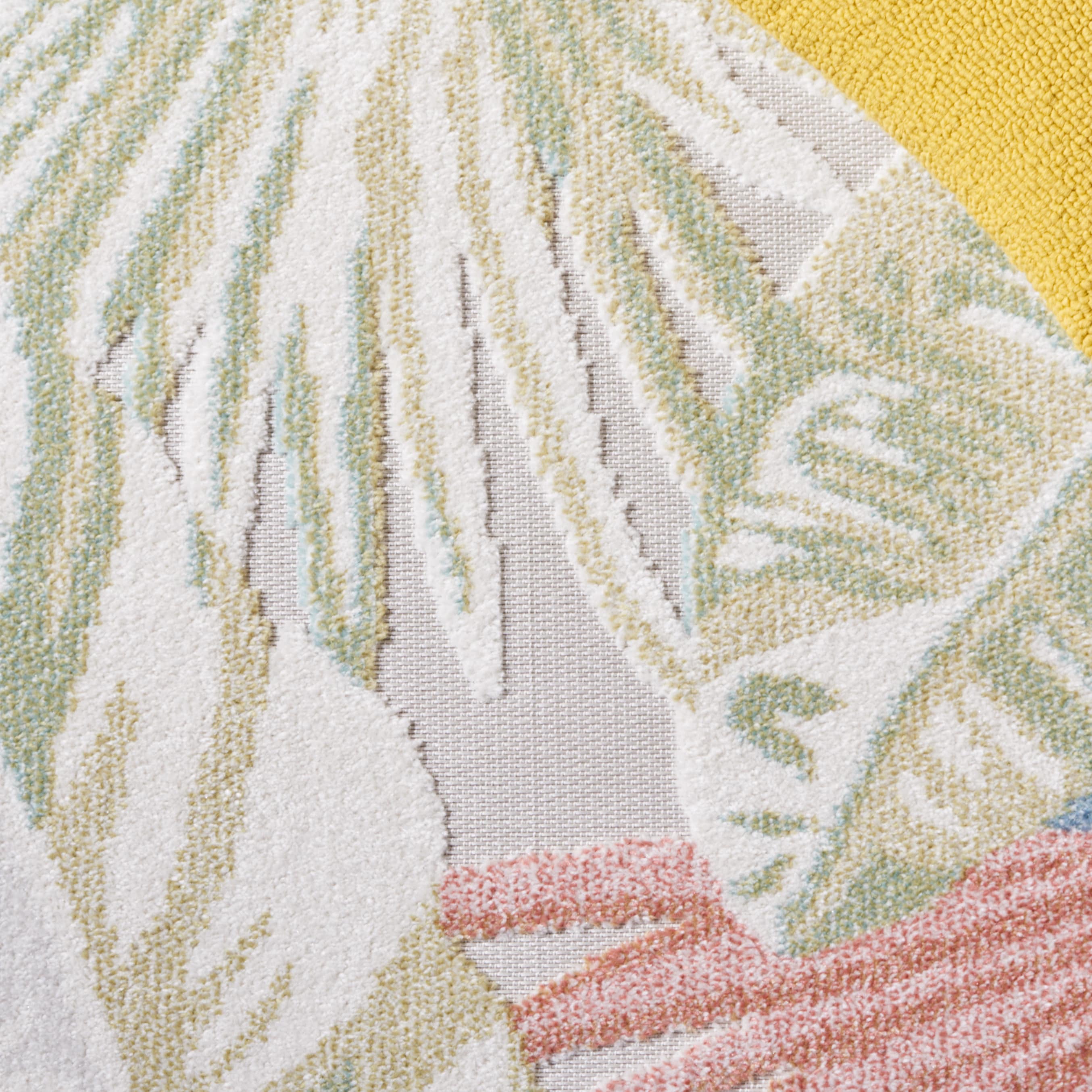 Lush Florals 79'' Square Light Green & Beige Easy-Care Outdoor Rug