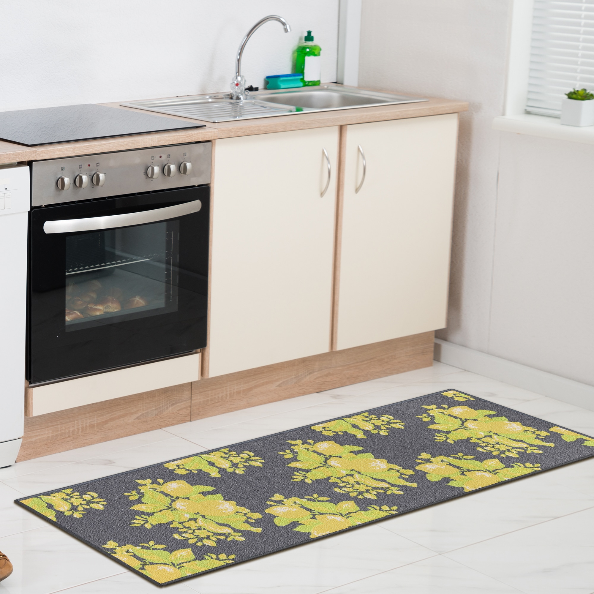 Ottomanson CRM7343-20X59 Charm 2 x 5 (ft) Loomed Nylon Gray Lemons Rectangular Indoor Abstract Mid-Century Modern Runner rug