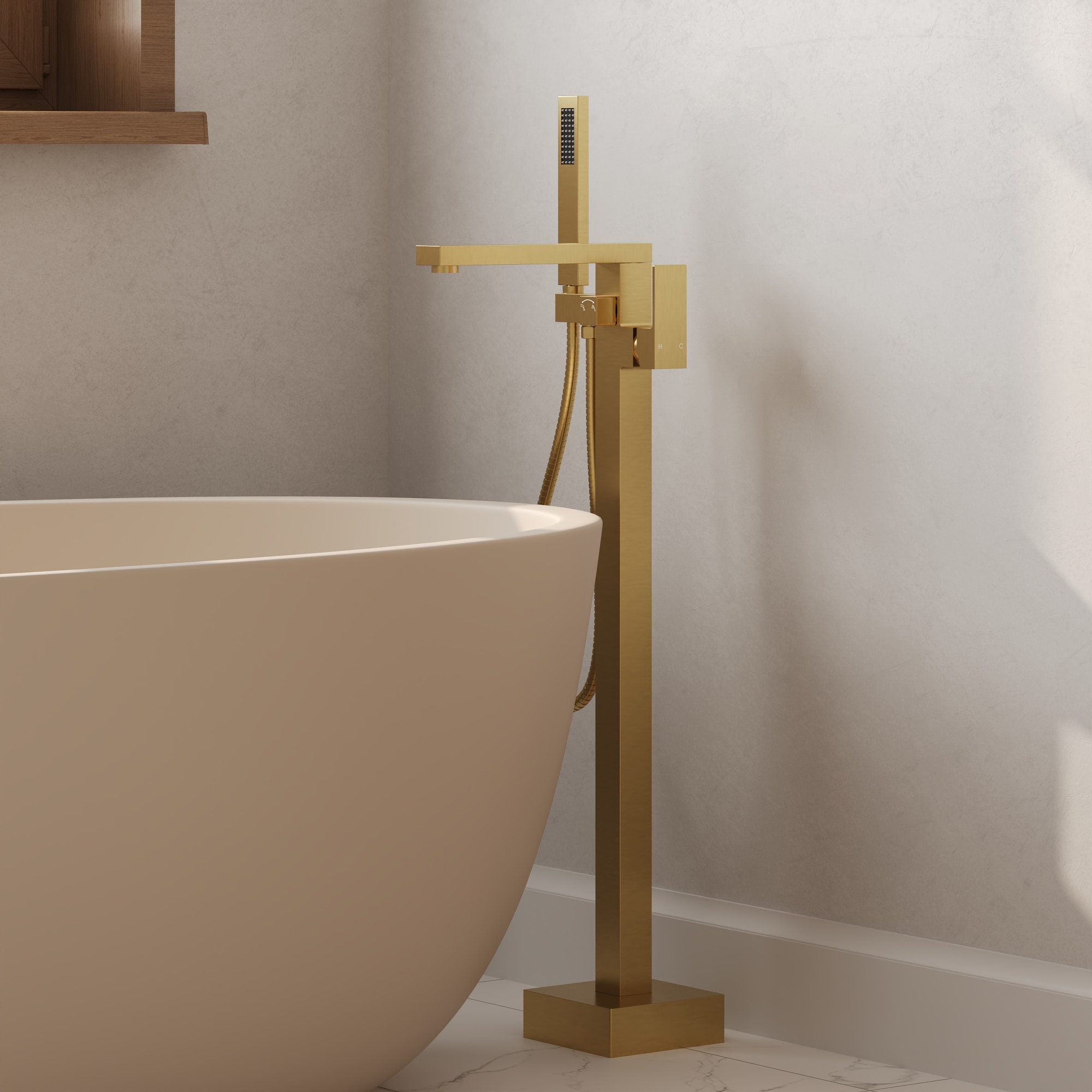  Single Handle Freestanding Tub Faucet with Hand Shower Brushed Gold