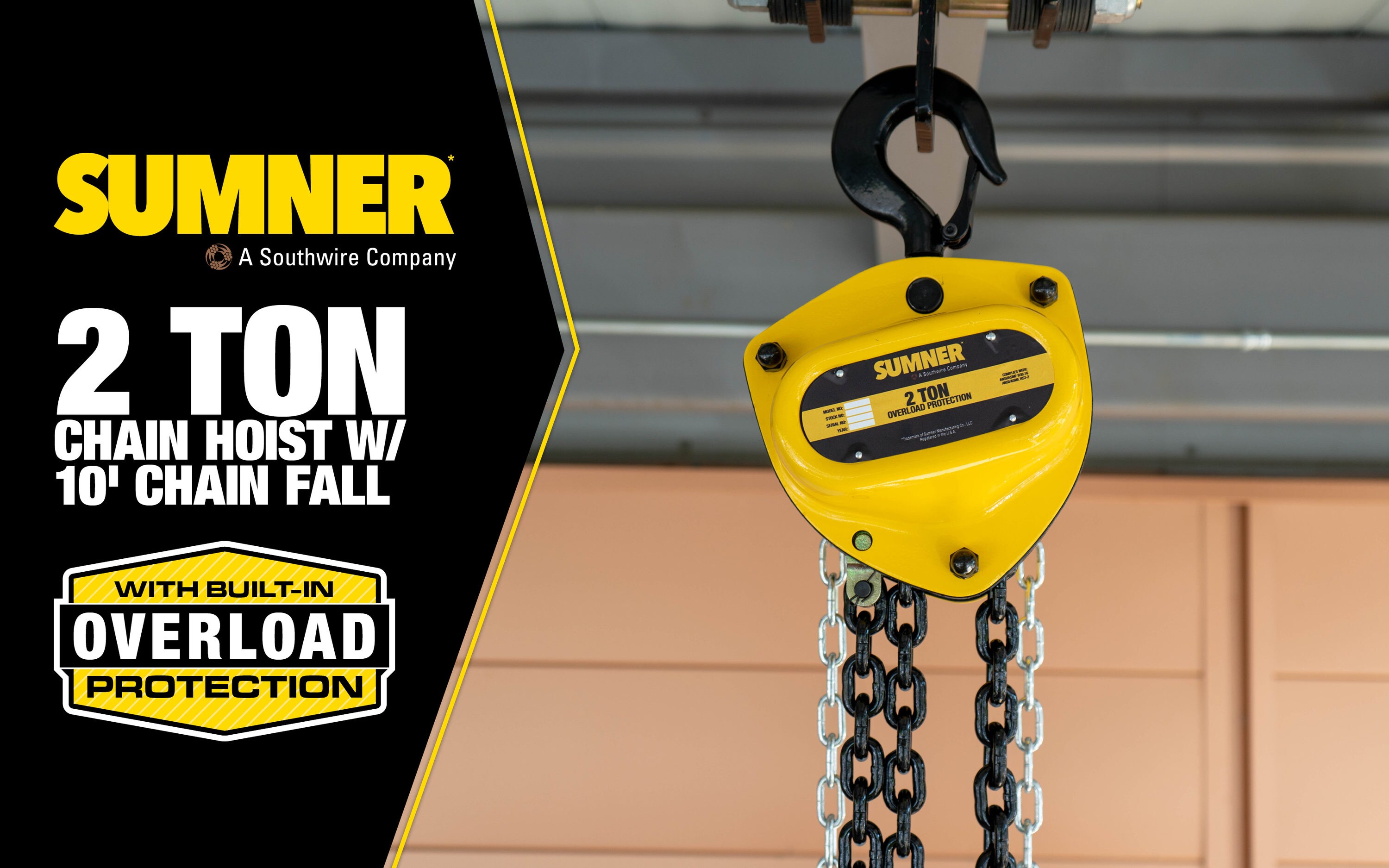 Southwire 787456 2 Ton Chain Hoist with 10-ft Lift and Overload Protection