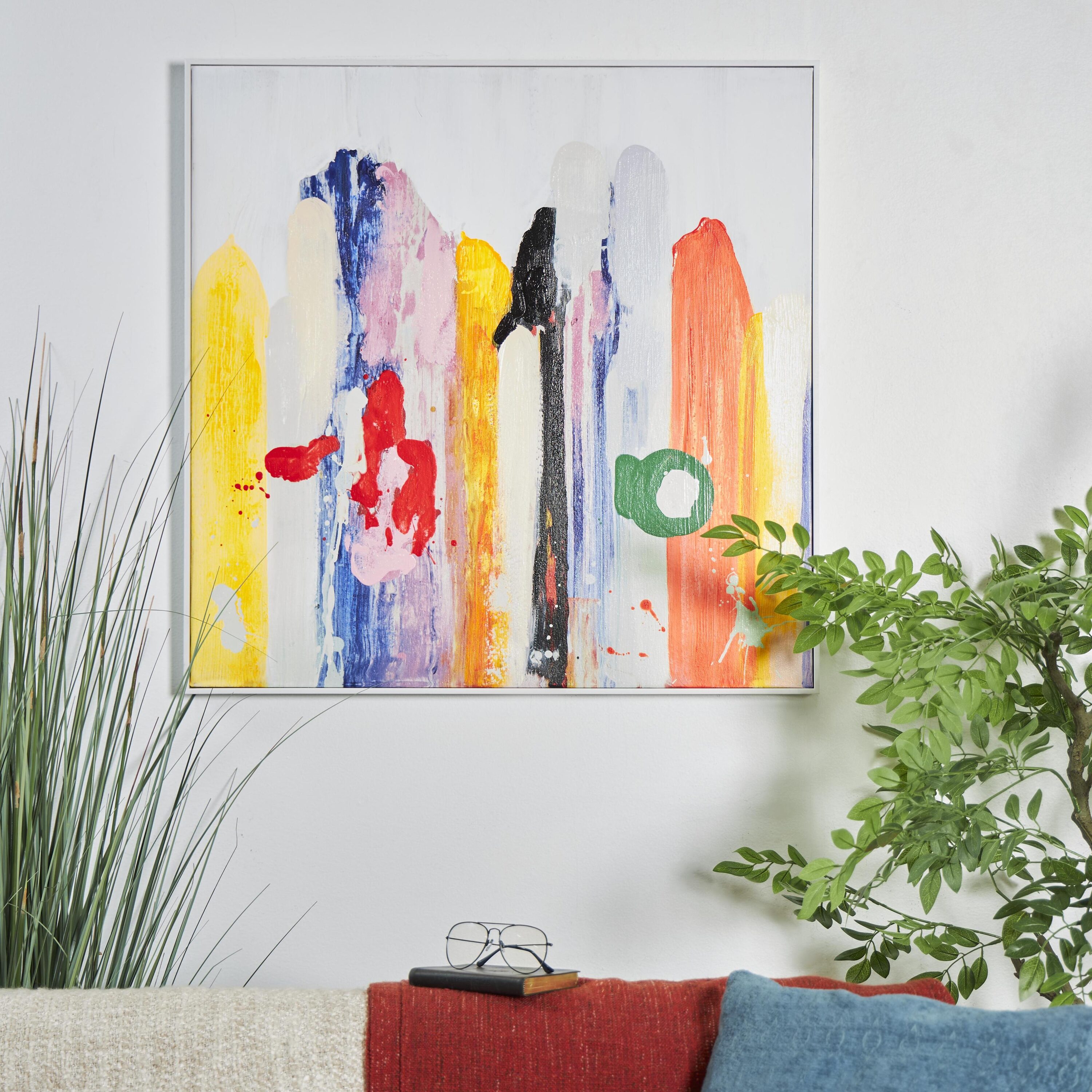 The Novogratz 821058 32 In. x 32 In. Paint Stroke Wall Art with White Frame Multi Colored Canvas Abstract Gray Wood Framed 32.25-Inches H x 32.25-Inches W Abstract Canvas Painting