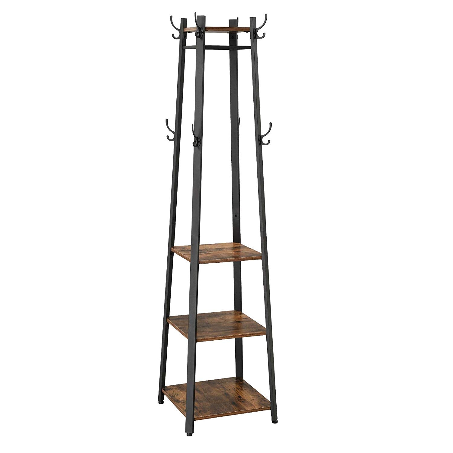 Benzara Metal Framed Ladder Style Coat Rack with Three Wooden