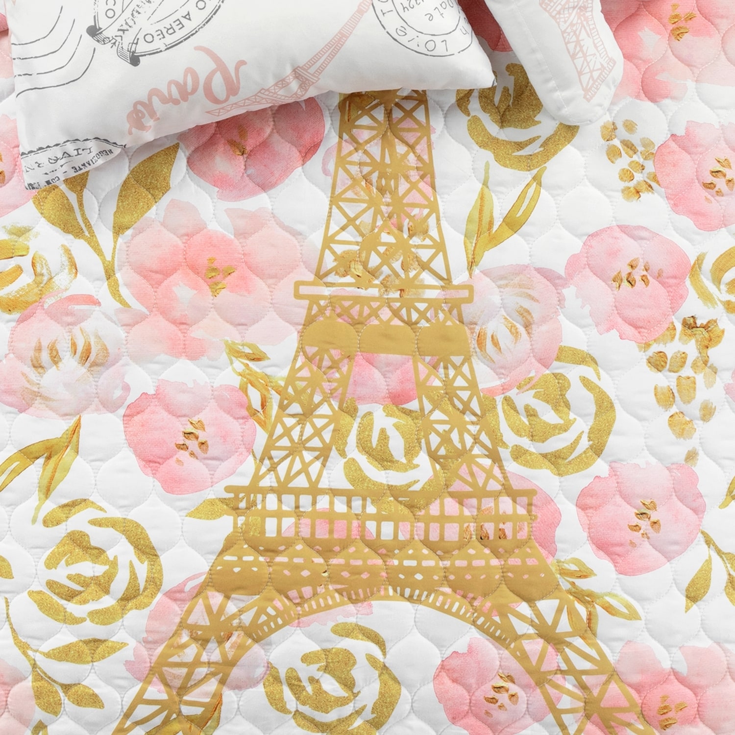 Blush and Gold Reversible Microfiber Kids Quilt Set