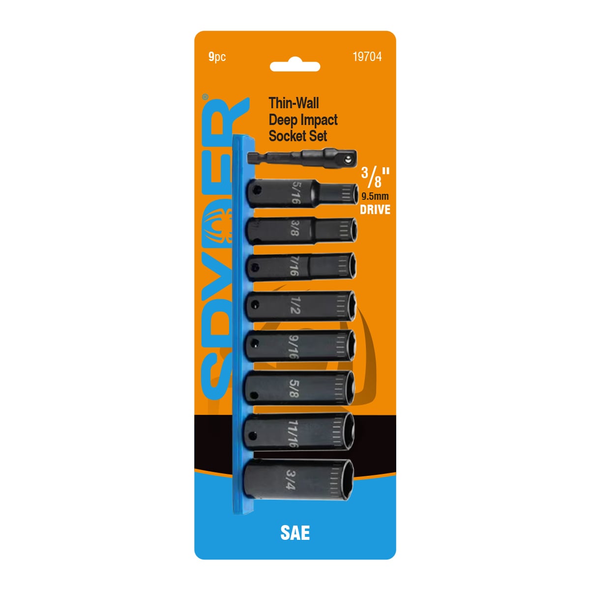 Spyder 19704 9 -Piece Standard (SAE) 3/8-in Drive Set 6-point/12-point/Spline/Star/Square Impact Socket Set
