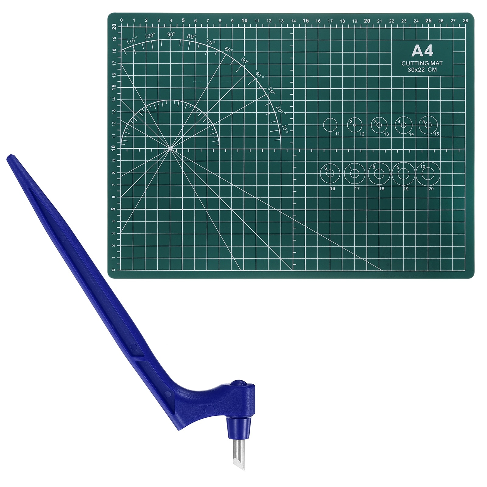 Harfington Craft Cutting Tools 30 Degree Blades 360 Degree Rotating Blade Stainless Steel Cutter Pen Knife with Mat for DIY Crafts Stencils Scrapbooks Blue #S26031700UX6619