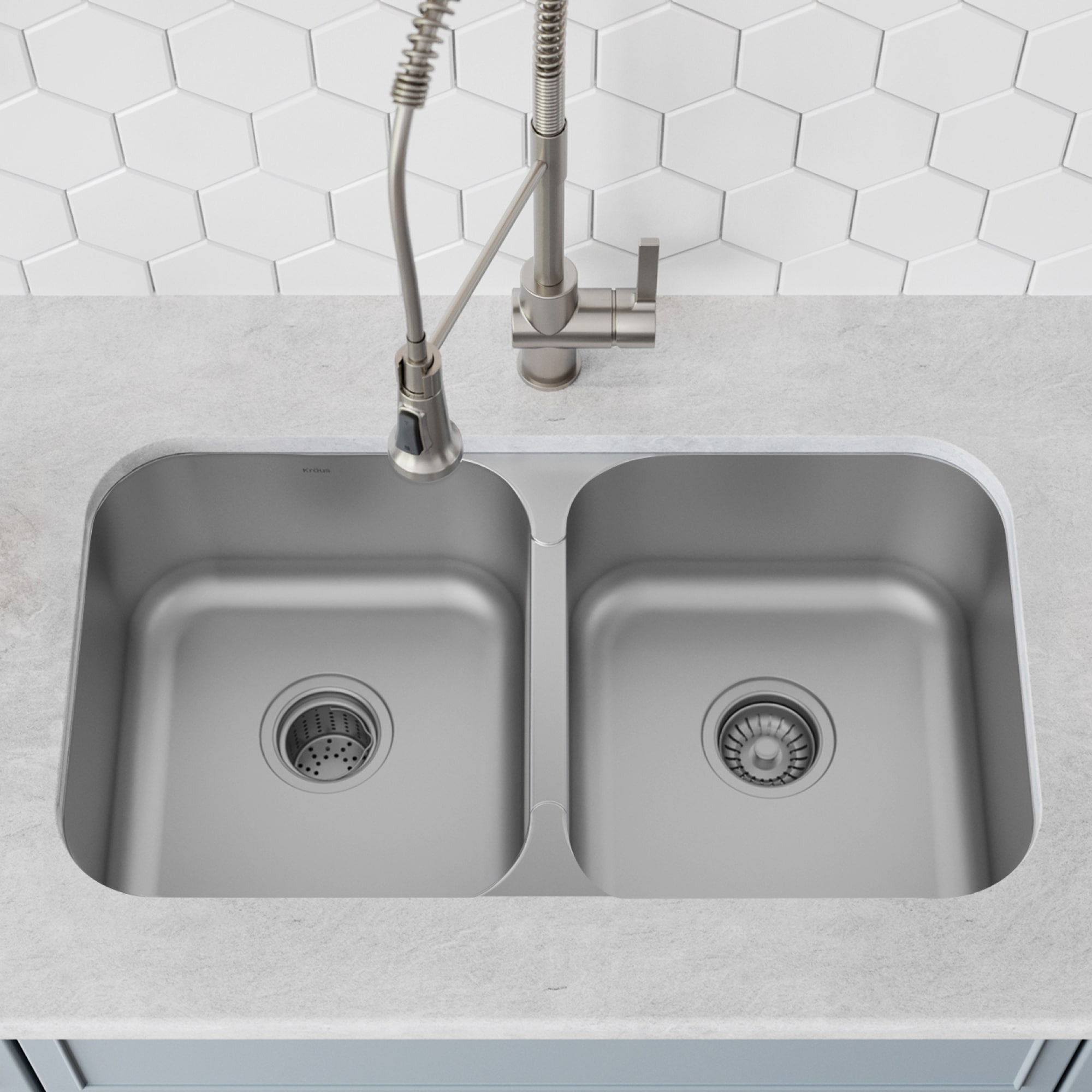 Ruvati Parmi Undermount 32.25-in x 18.875-in Brushed Stainless Steel Double  Offset Bowl Kitchen Sink in the Kitchen Sinks department at