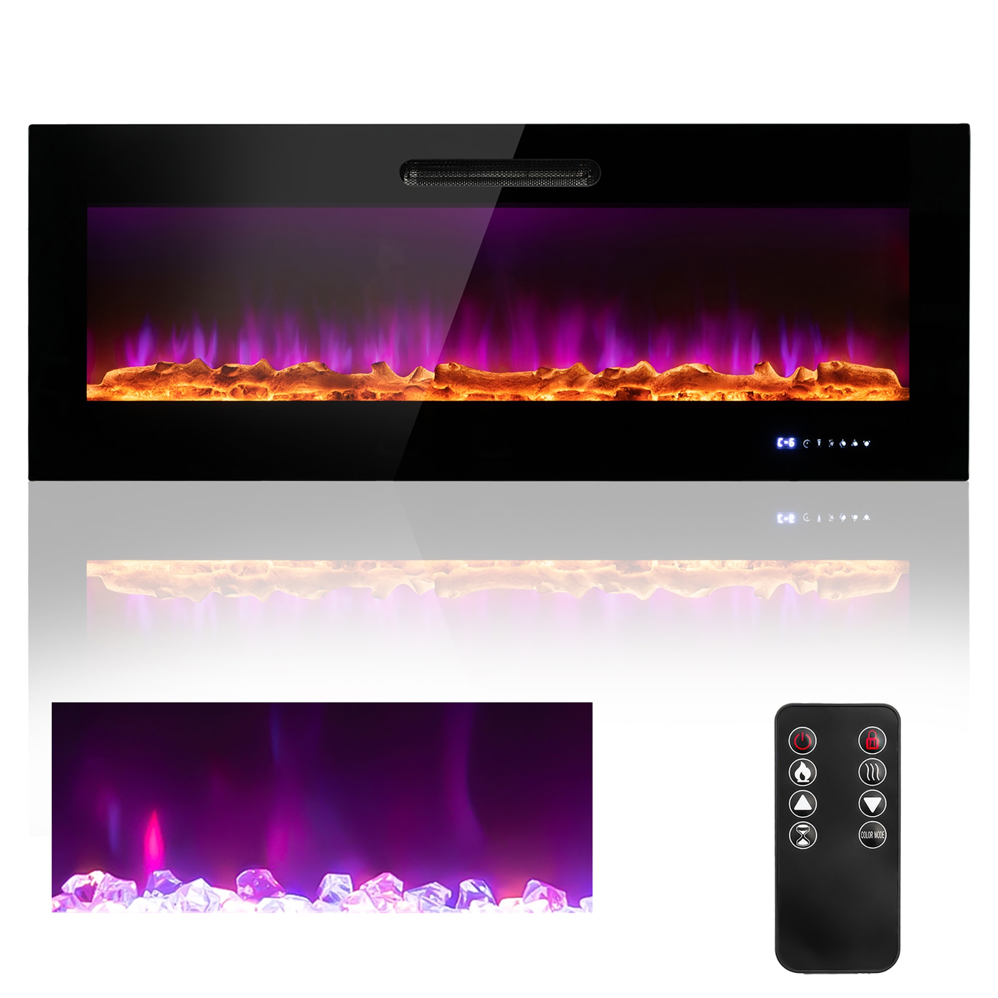 Goplus FP10131US-DK 15-Inches W Black Free standing LED Flat wall Electric Fireplace with Remote Control Included