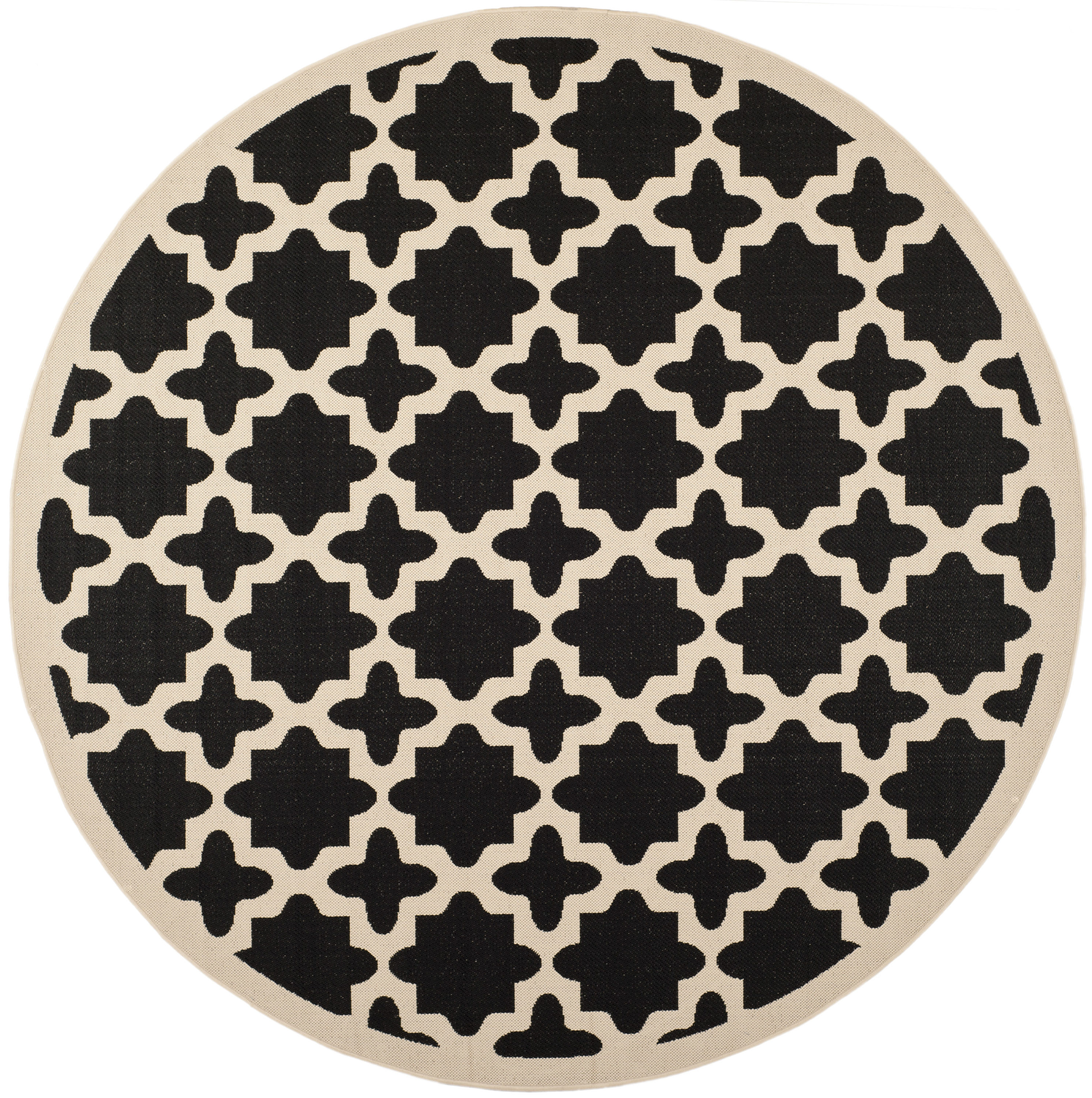 Safavieh CY6913-266-8R Courtyard Hawi 8 x 8 (ft) Loomed Polypropylene Black/Beige Round Indoor/Outdoor Geometric Coastal Area rug