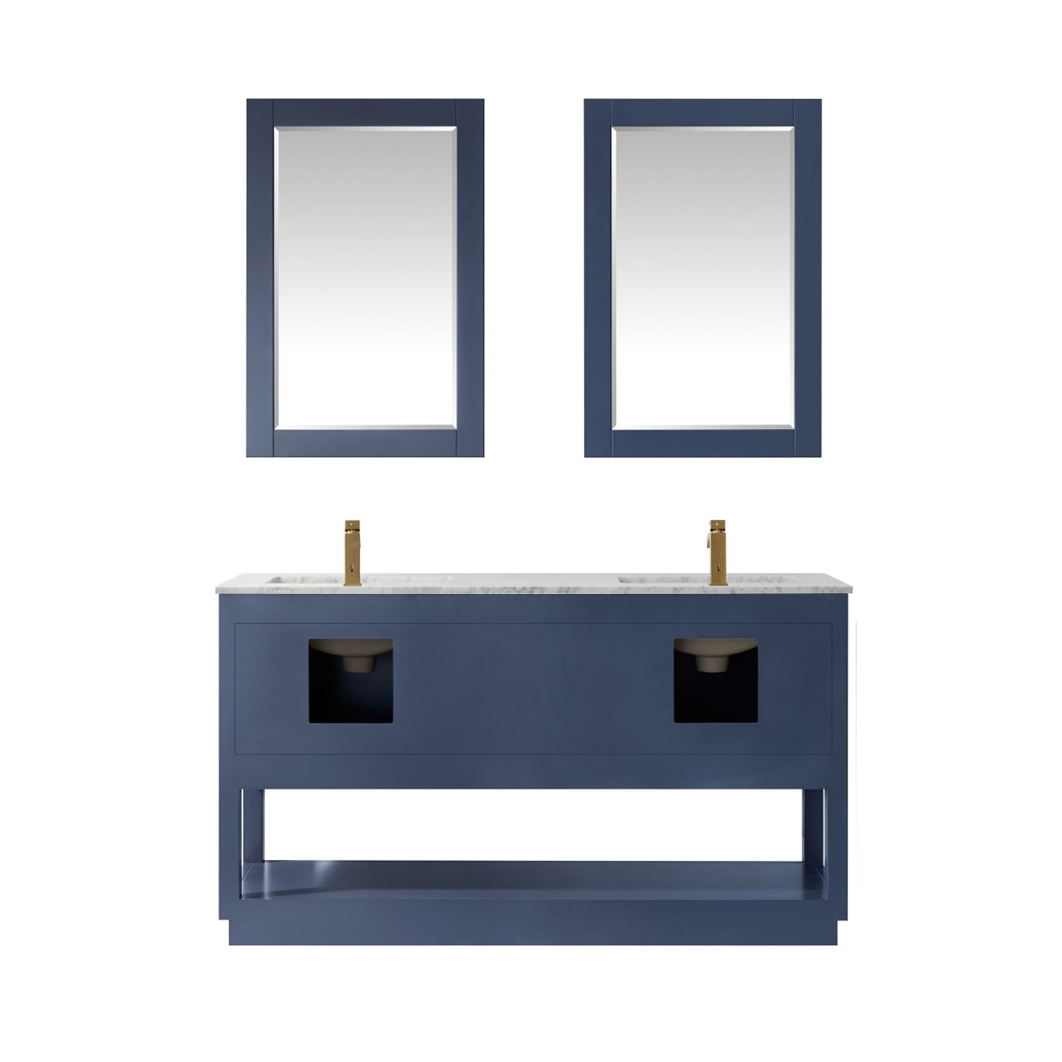 Remi Royal Blue 60" Double Basin Freestanding Vanity with Marble Top