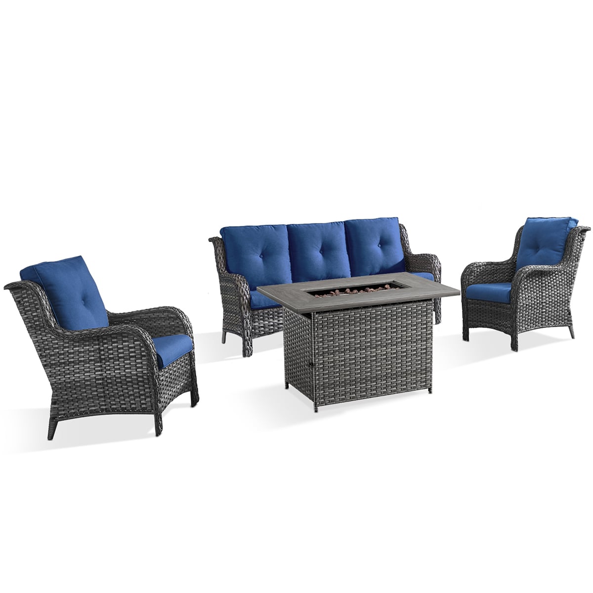 Rilyson FS145015017-1 CAROLINA 4 -Piece Woven Patio Sofa Conversation Set with Blue Cushions