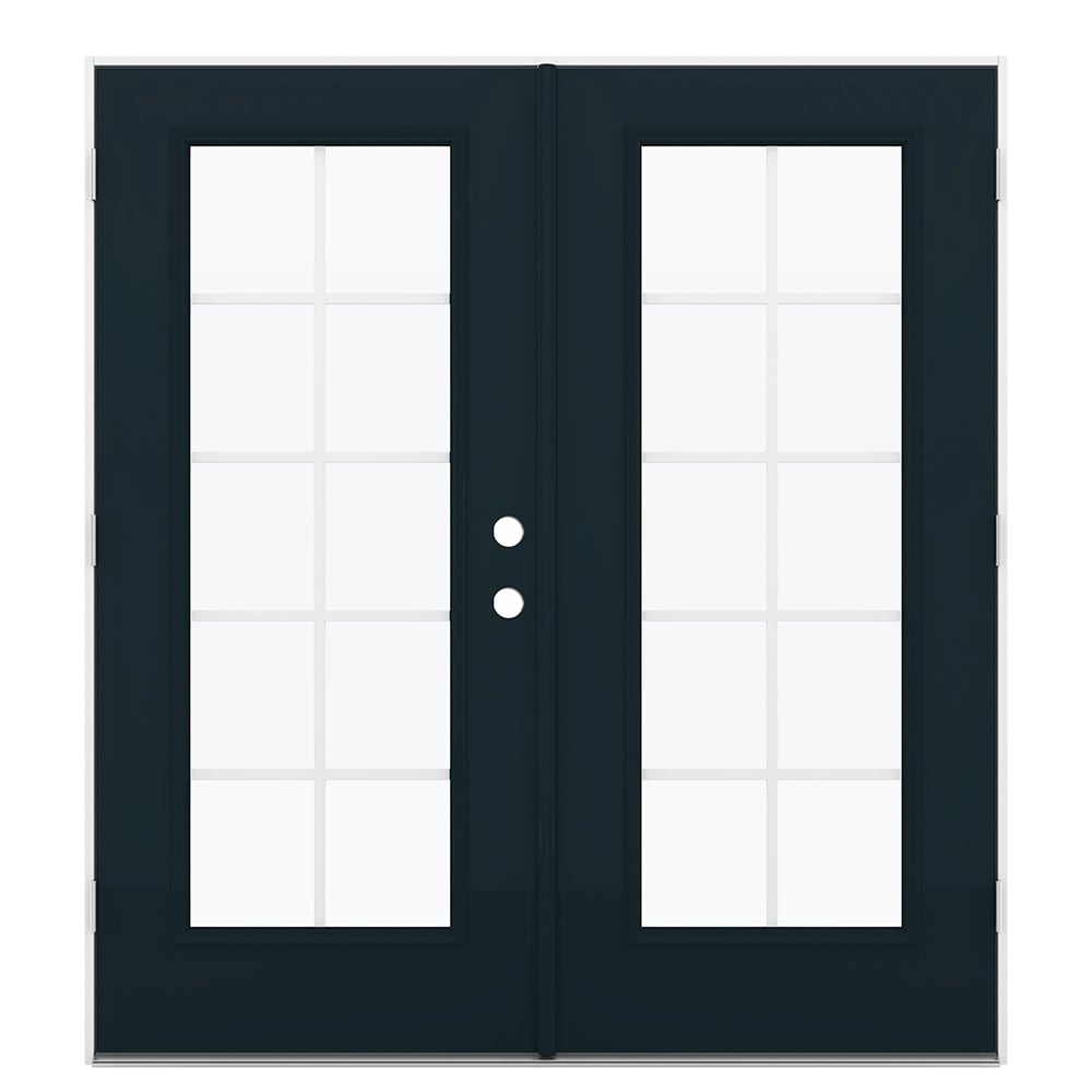 JELD-WEN LOWOLJW192600212 French 72-in x 80-in x 4-9/16-in Jamb Low-e Grilles Between The Glass Eclipse Steel French Right-Hand Outswing Double Patio Door