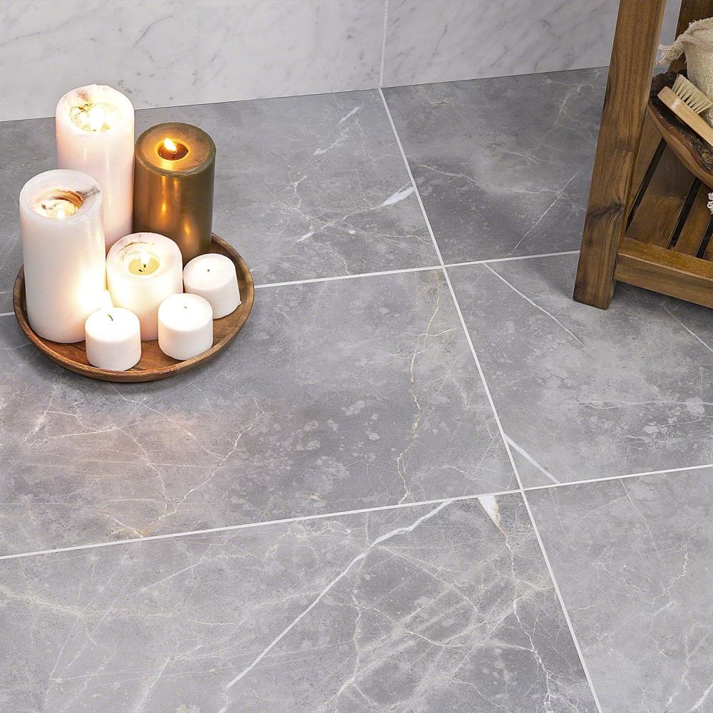 Grace 12" x 24" Matte Gray Porcelain Marble Look Tile