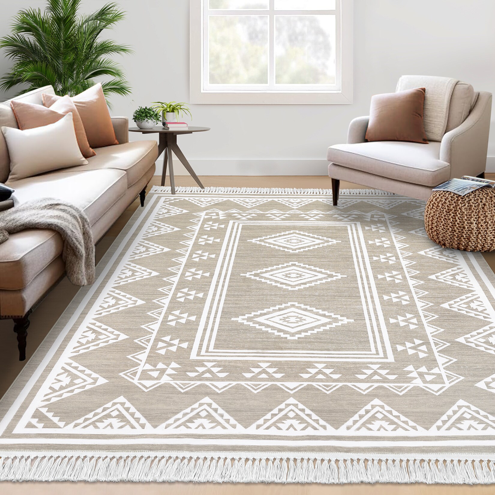 Garvee YXY-LO-PHO-14AL8GLV 4 x 6 (ft) Knotted Wool Beige Rectangular Indoor Geometric Moroccan Machine washable Area rug