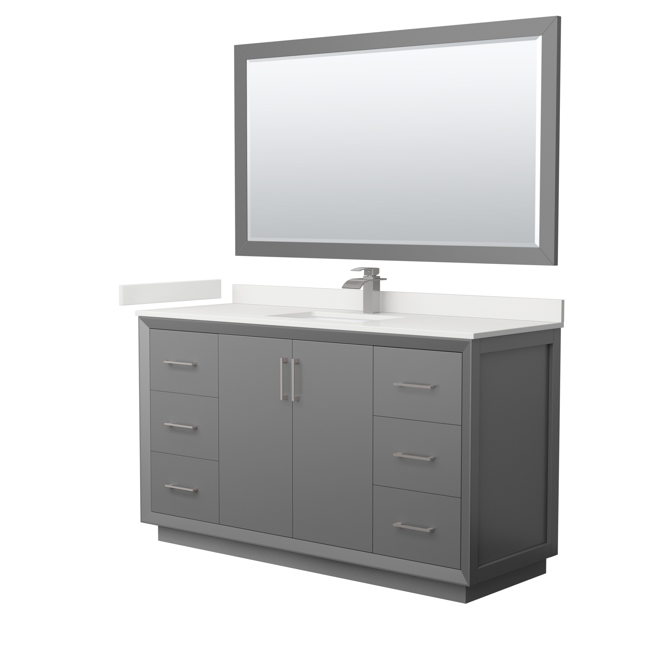 Wyndham Collection WCF414160SKGWQUNSM58 Strada 60-in Dark Gray Undermount Single Sink Bathroom Vanity with White Quartz Top (Mirror Included)