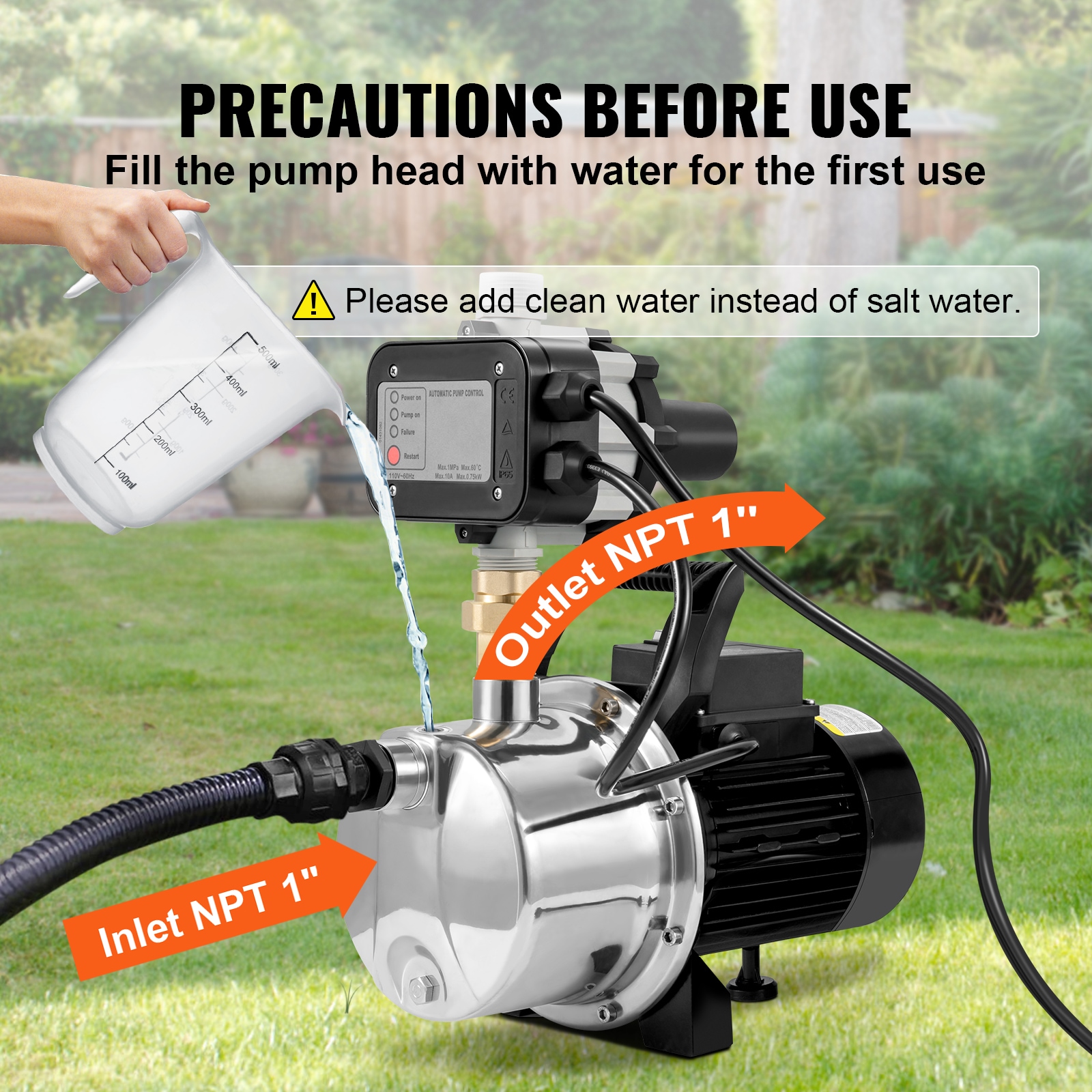 VEVOR 1-1/2-HP 115-Volt 20-GPM Stainless Steel Shallow Well Jet Pump in ...