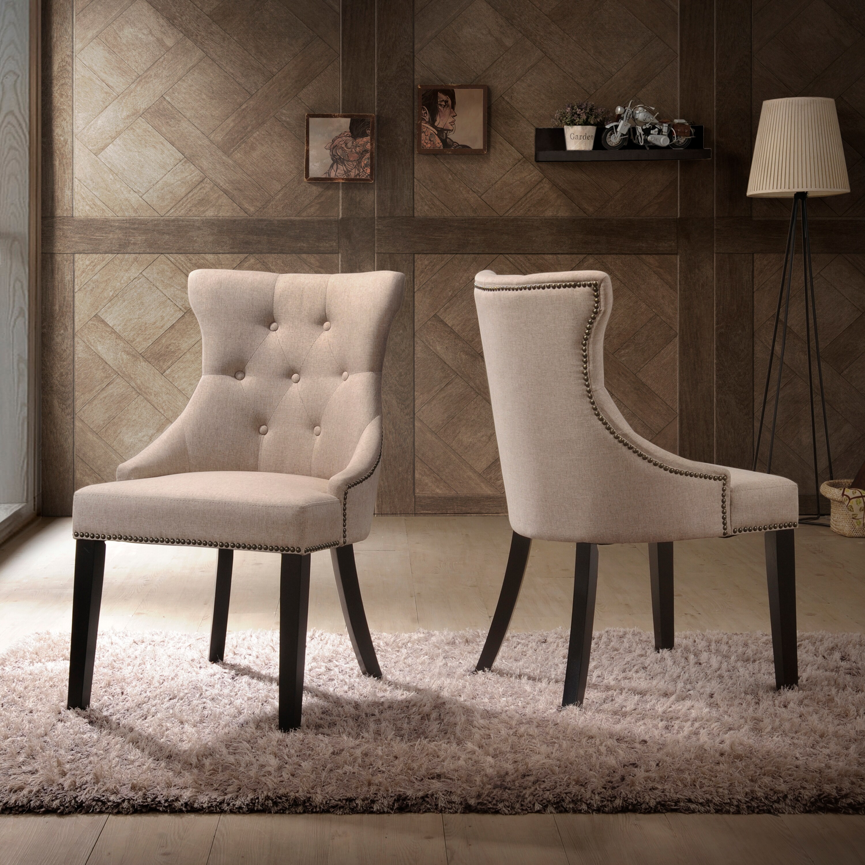 Julia Espresso Cream Linen High-Back Upholstered Side Chair