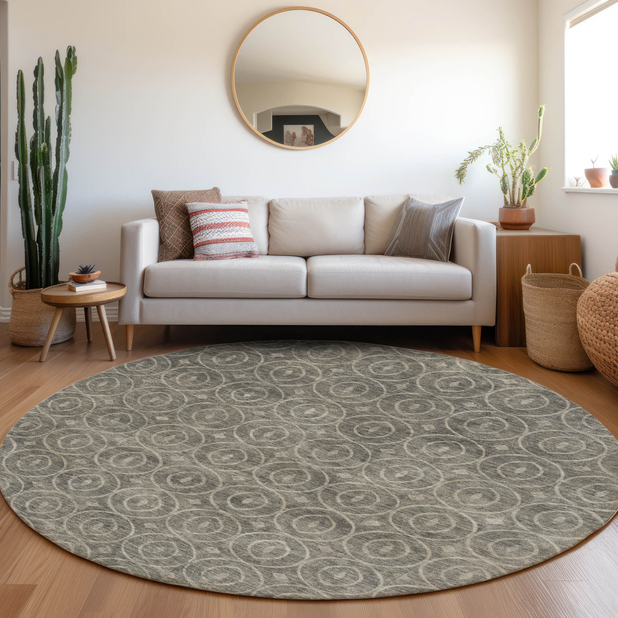 Addison Rugs ACN1227PW8RO Chantille ACN1227PW 8 x 8 (ft) Polyester Pewter Round Indoor/Outdoor Geometric Machine washable Area rug