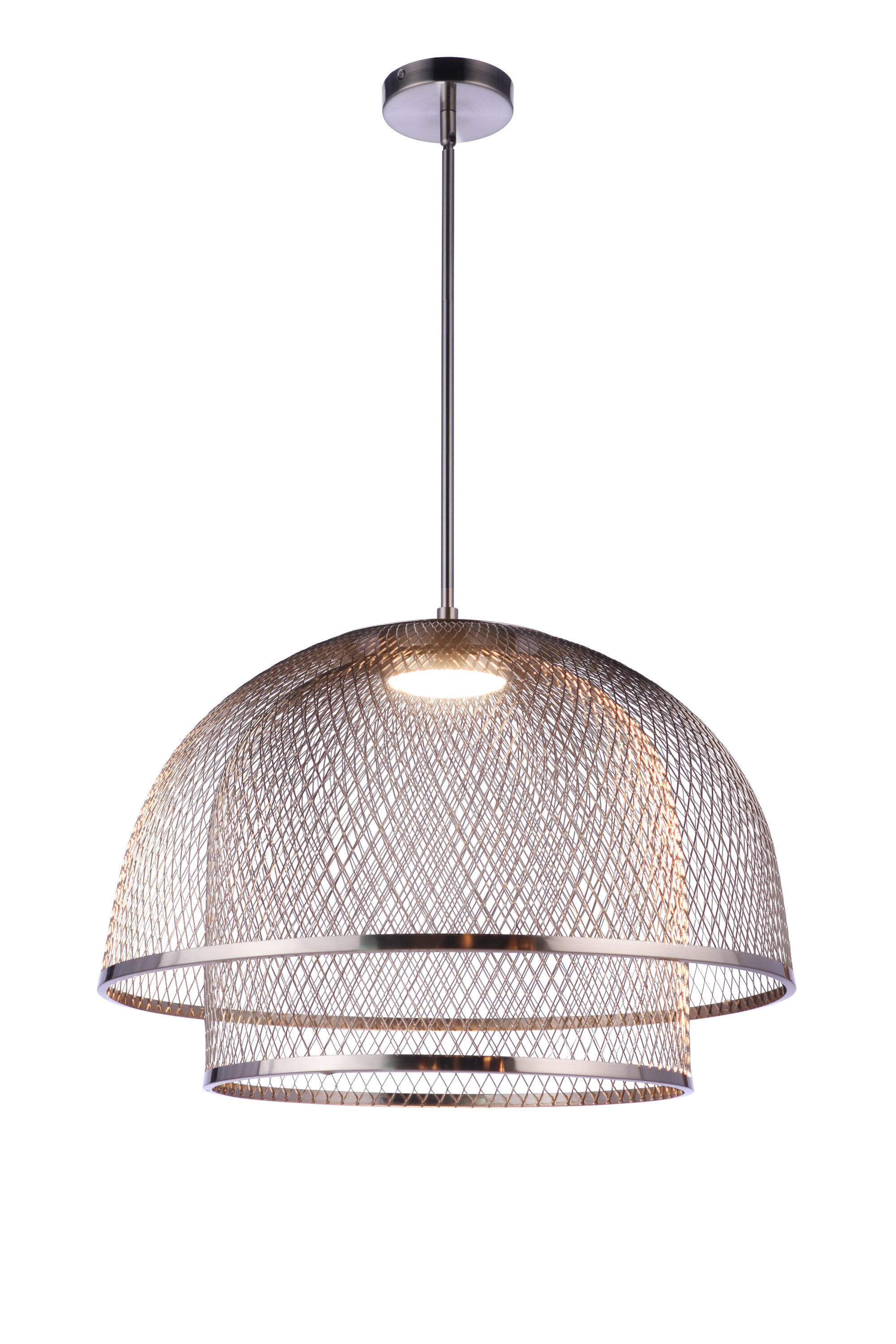 Brushed Polished Nickel Mesh Dome LED Pendant Light