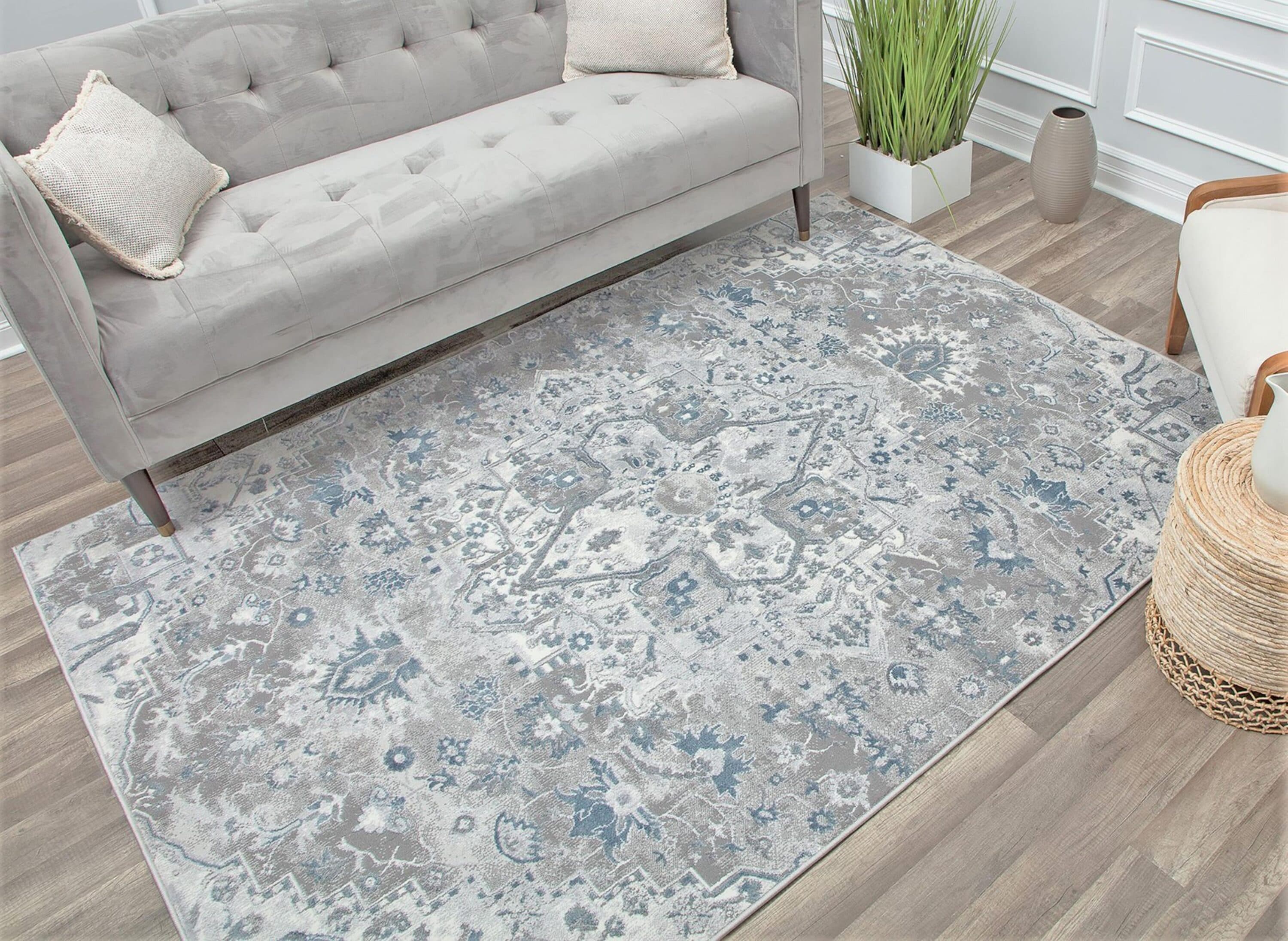 Rugs America 29073 Elliana 8 x 10 (ft) Loomed Polypropylene Arctic Blue Rectangular Indoor Distressed/Overdyed Farmhouse/Cottage Area rug