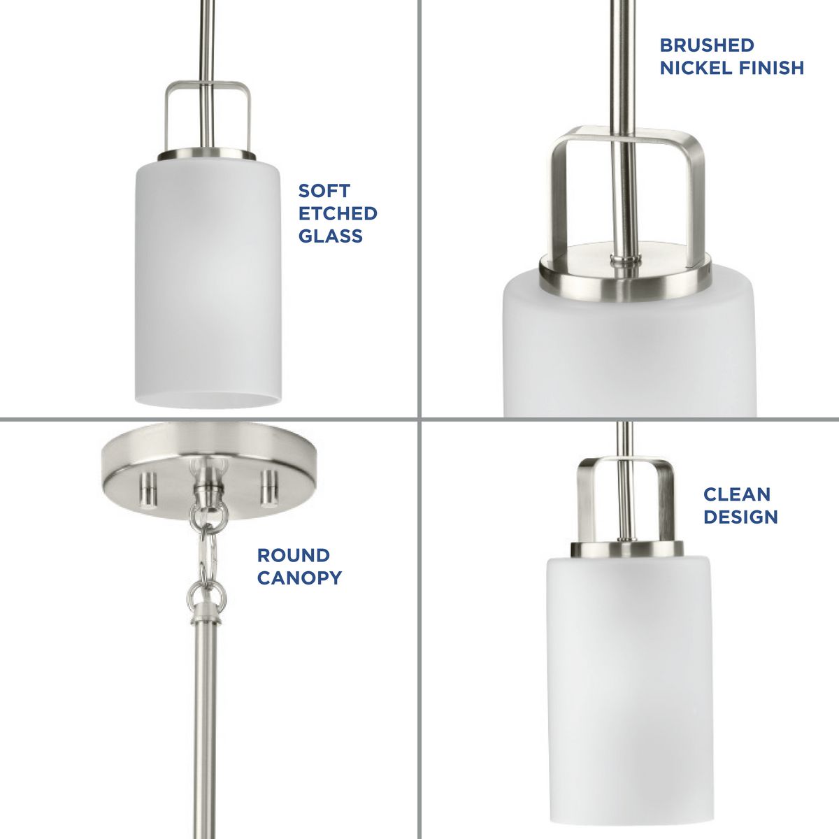 Brushed Nickel and Etched Glass Modern Mini-Pendant Light