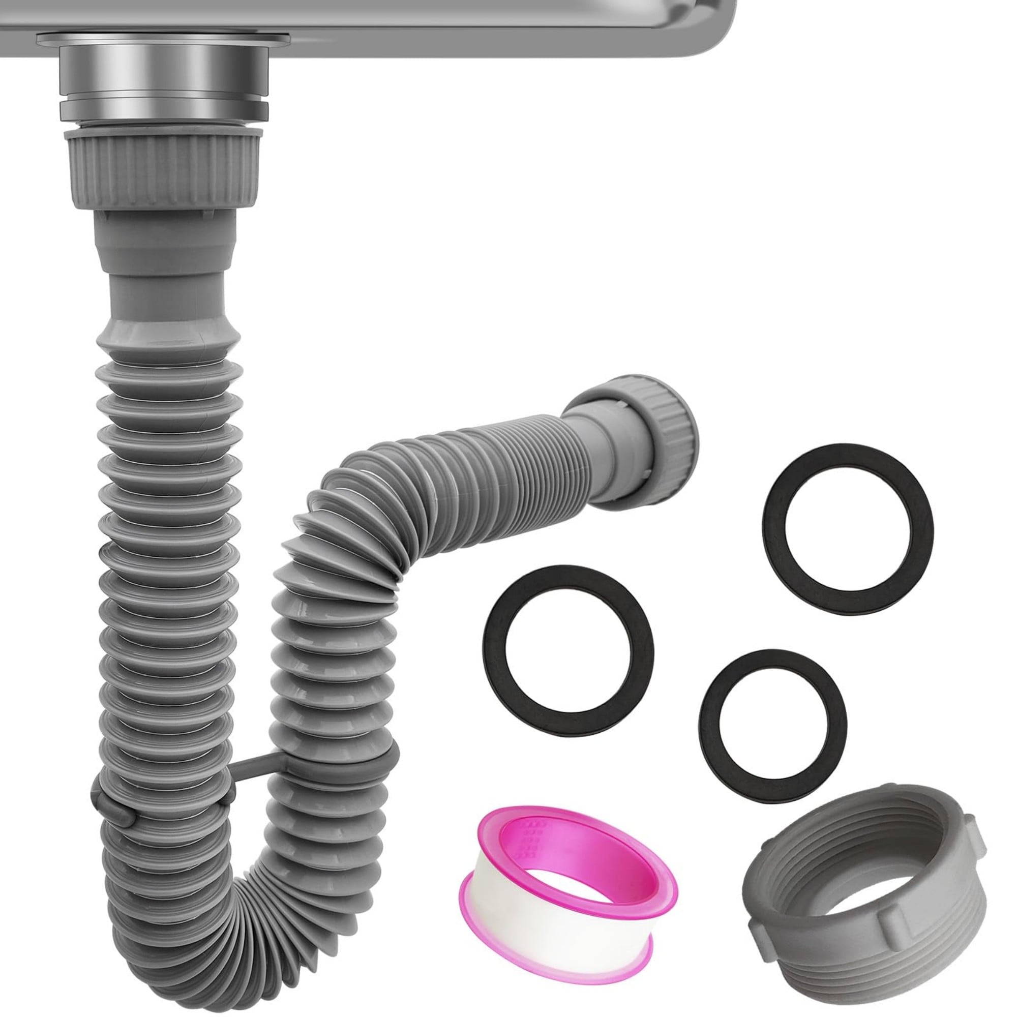 Wudkey Kitchen and Bathroom Flexible Sink Drain Pipe Gray