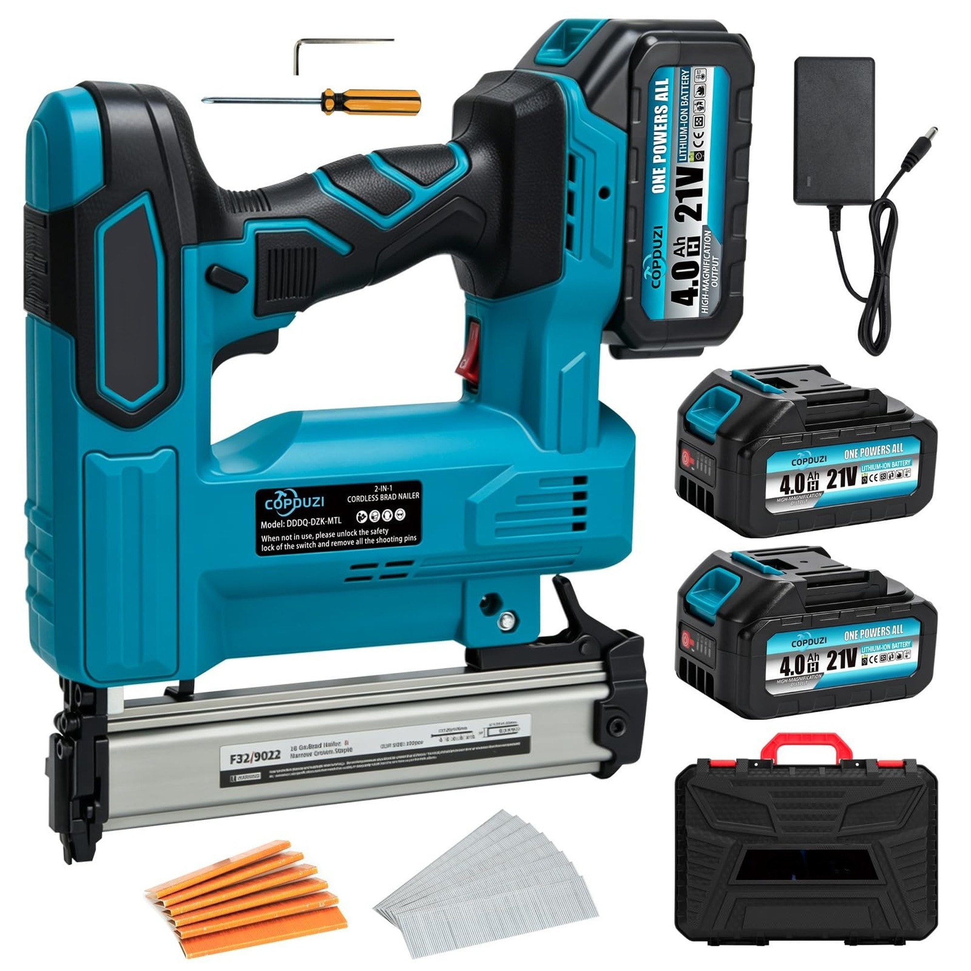 Angel Sar 21V 18 Gauge 2 in 1 Electric Cordless Brad Nailer with 2x4.0Ah Battery 2000 Nails Adjustable Depth for Wood Upholstery DIY Projects