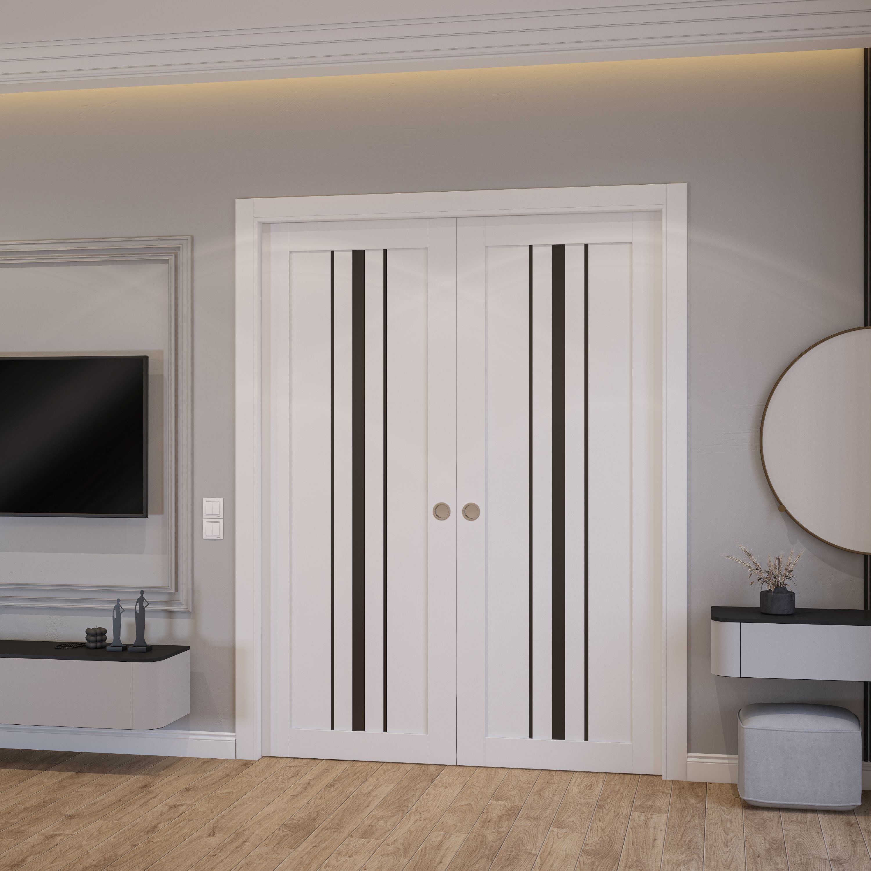 SARTODOORS Double Pocket Doors 36 x 96 in - LUNO 3094 White with Black ...