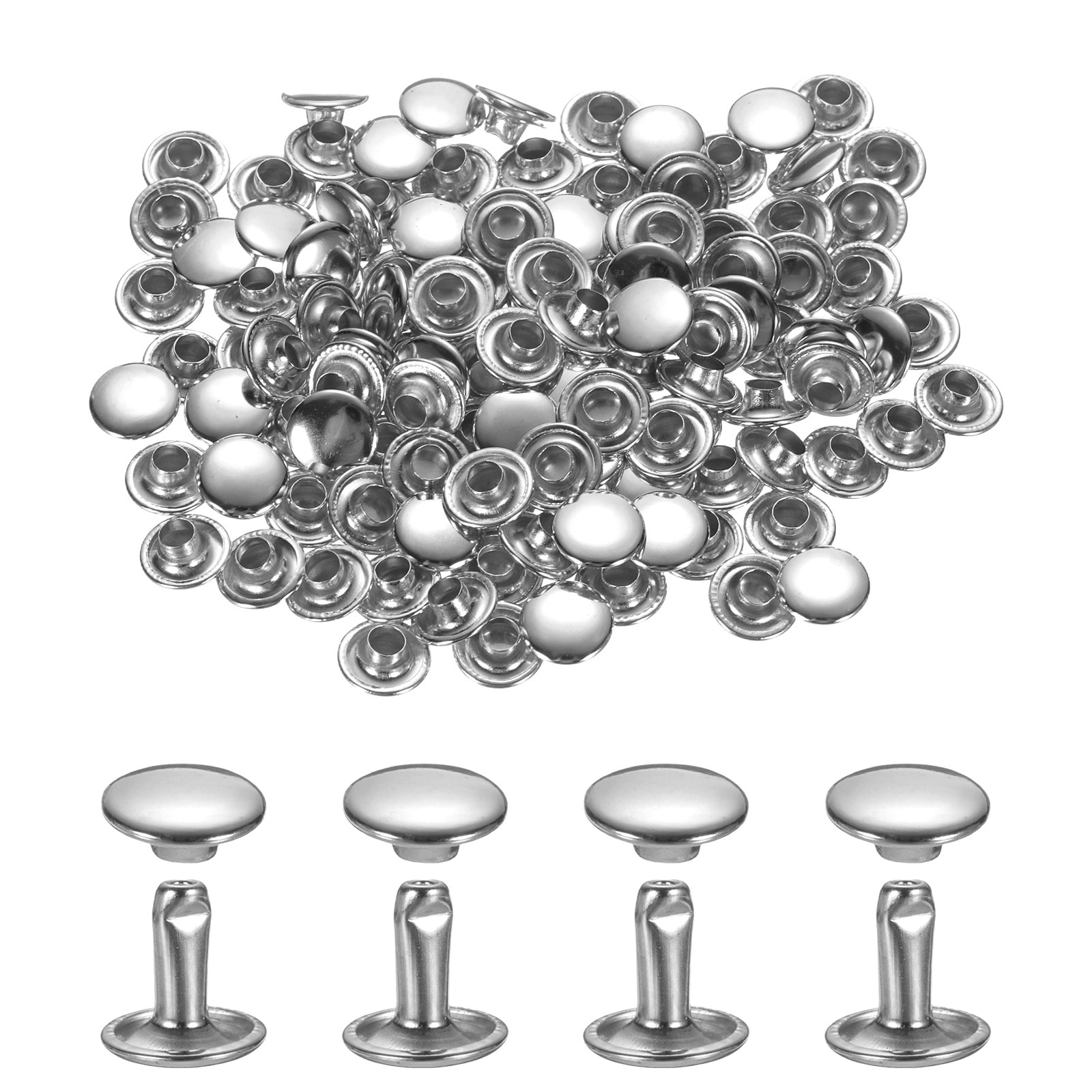 Unique Bargains 120Set Leather Rivets 8mm Double Cap Rivet Tubular Metal Studs Repairs Decoration Craft Accessories for Repair Decorate Leather Craft Belt Bag Shoes Purse Belts Silver #S26091003UX3769