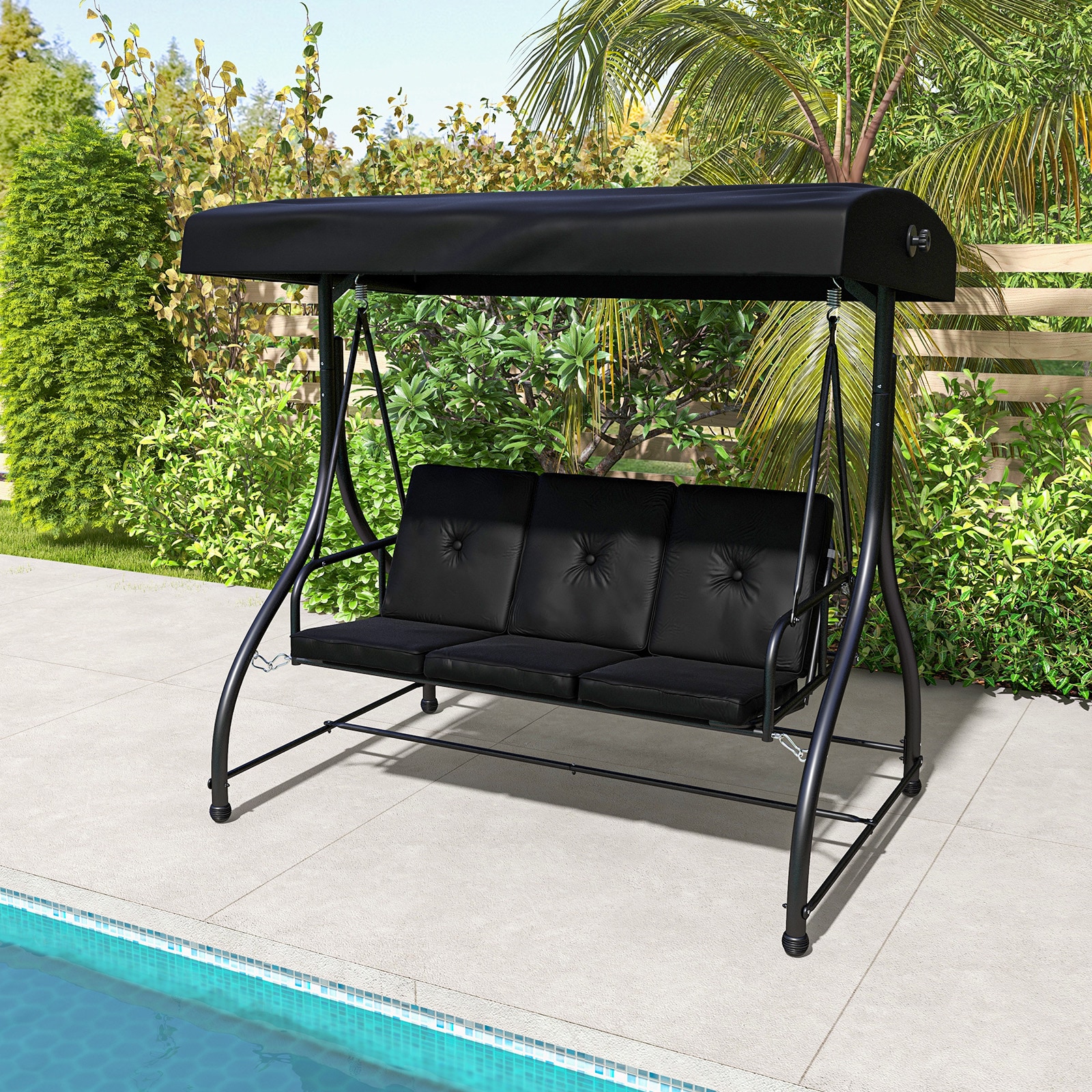 Costway 3-person Black Iron Outdoor Glider in the Porch Swings ...