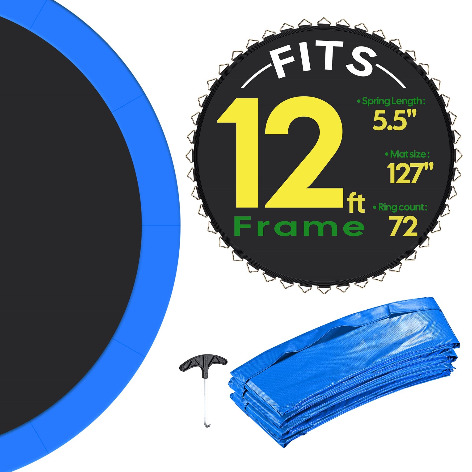 Yescom 09TMTTSP005-12-03-LO Trampoline Mat and Pad Replacement Kit with 72 V Hooks Fits 12 ft Trampoline Frame