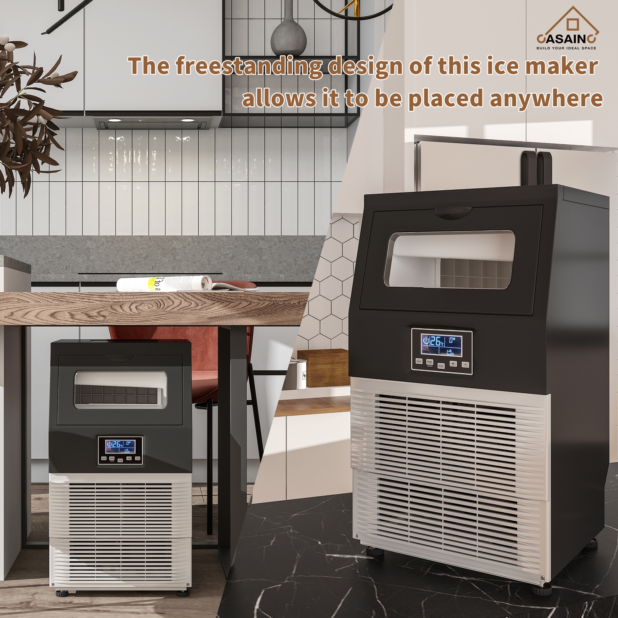 Ice Cube Makers, Commercial Ice Maker Machine,Under Counter Ice Maker with  Large Storage Bin,Fully-Automatic Freestanding Commercial Clear Cube Ice