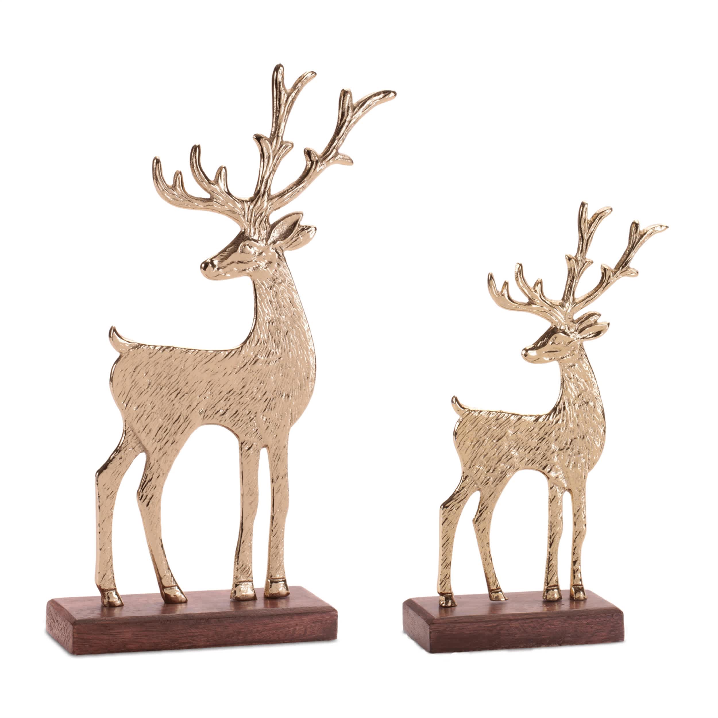 Melrose International Metal Deer Figurines on Wood Base (Set of 2)