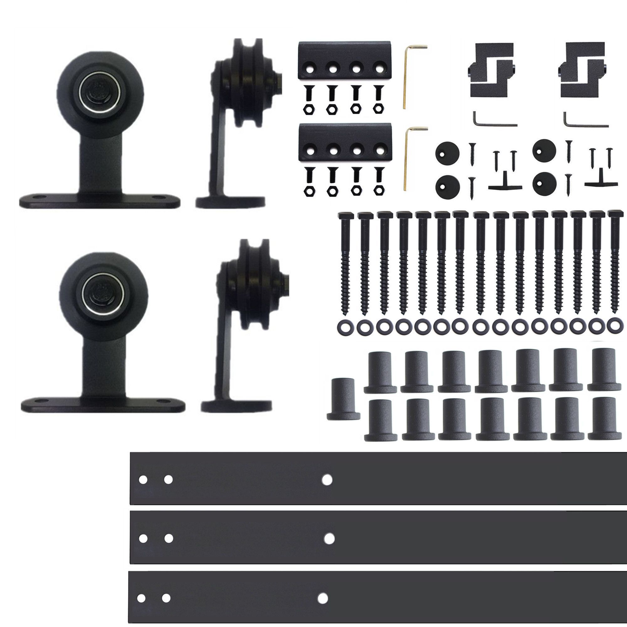 HOMACER 180-in Rustic Black Indoor Top Mount Double Bypass Barn Door Hardware Kit DZ4TGH180C Sansujyuku sansujyuku.com