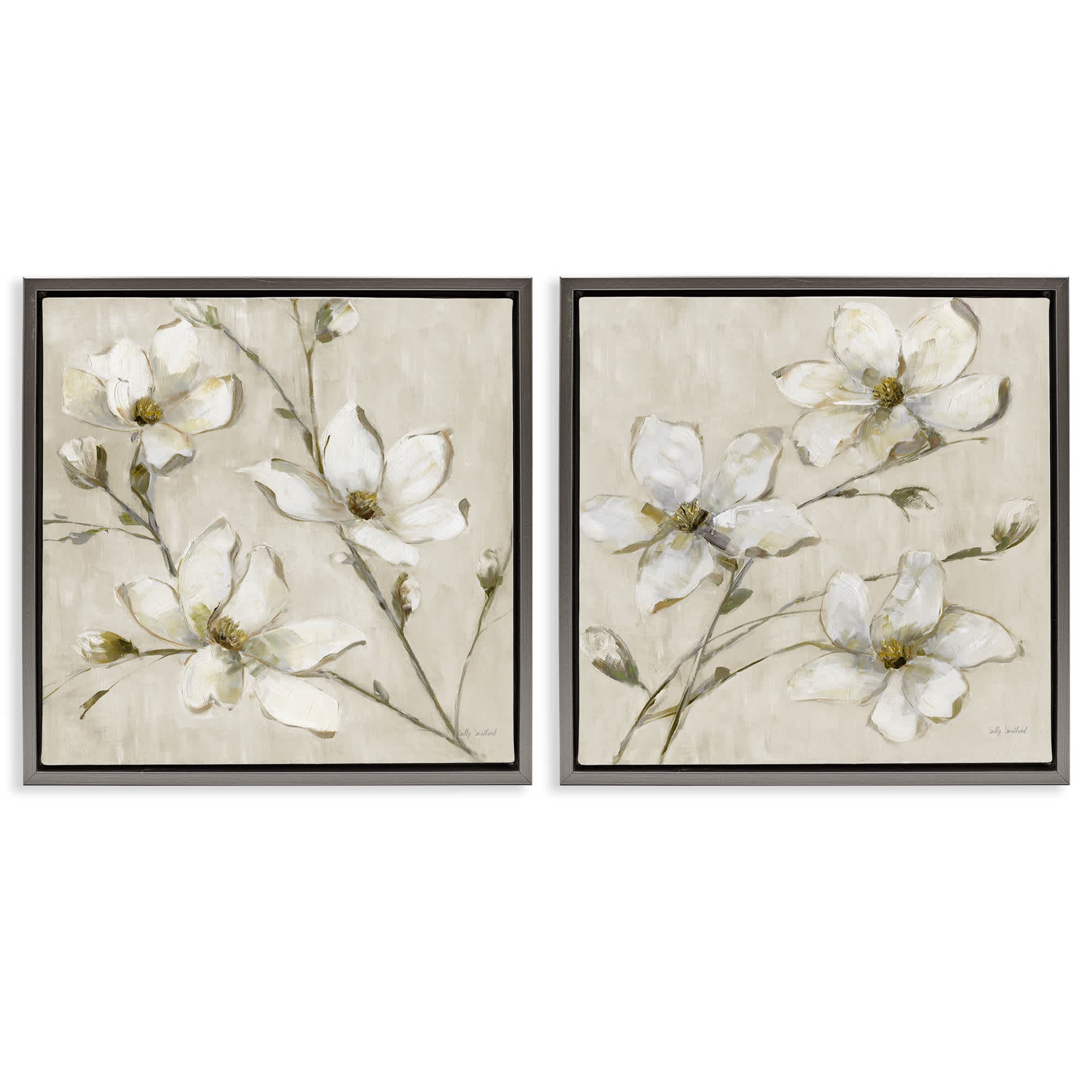 Stupell Industries B2-746-FFL-2PC-24X24 Outstretched Dogwood Branches 2 Piece Gray Framed Floater Canvas Set By Sally Swatland 25 x 25