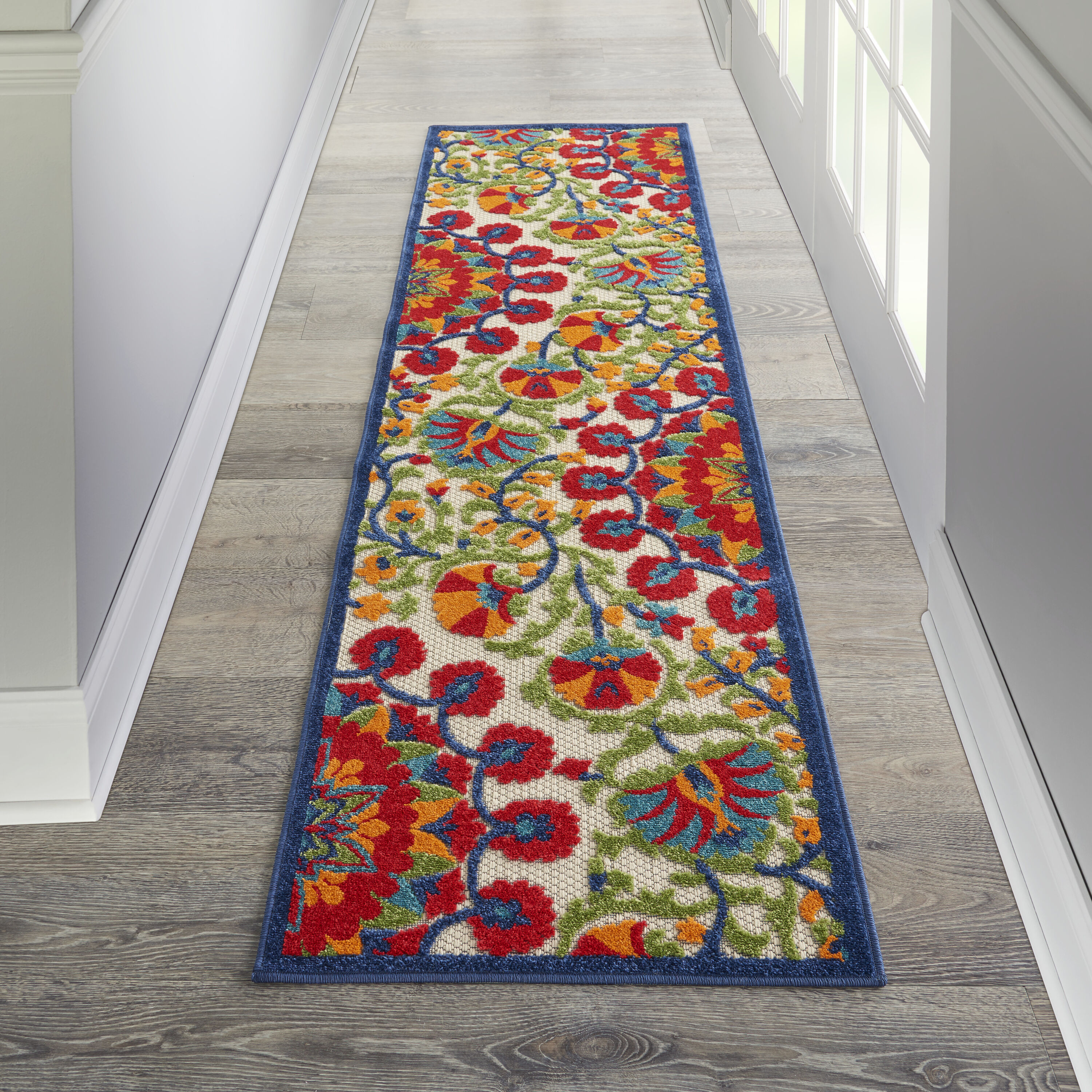 Nourison 99446760456 Aloha 2 x 8 (ft) Loomed Polypropylene Red/multicolor Irregular Indoor/Outdoor Abstract Runner rug