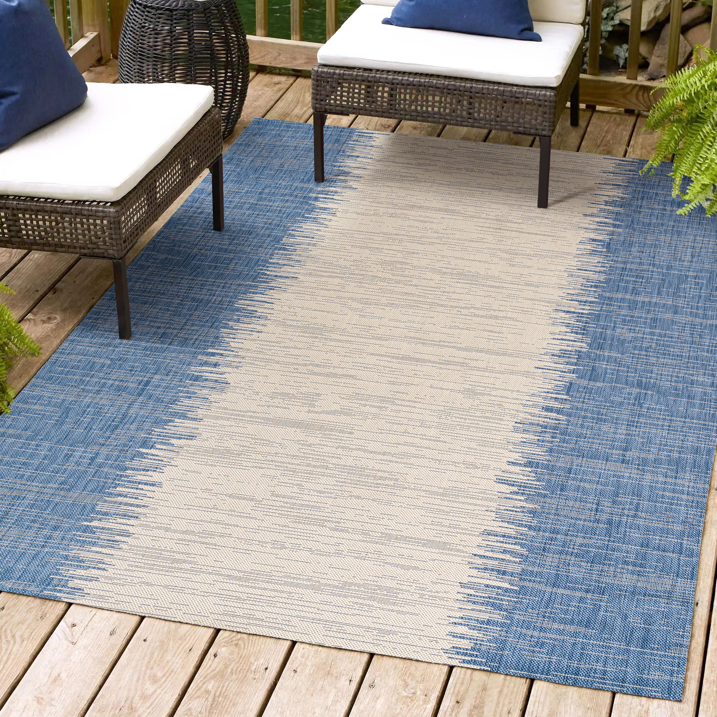 JONATHAN  Y SMB113A-3 Santa Monica Tavira Strie 3 x 5 (ft) Loomed Polypropylene Blue/Beige Rectangular Indoor/Outdoor Stripe Coastal Area rug