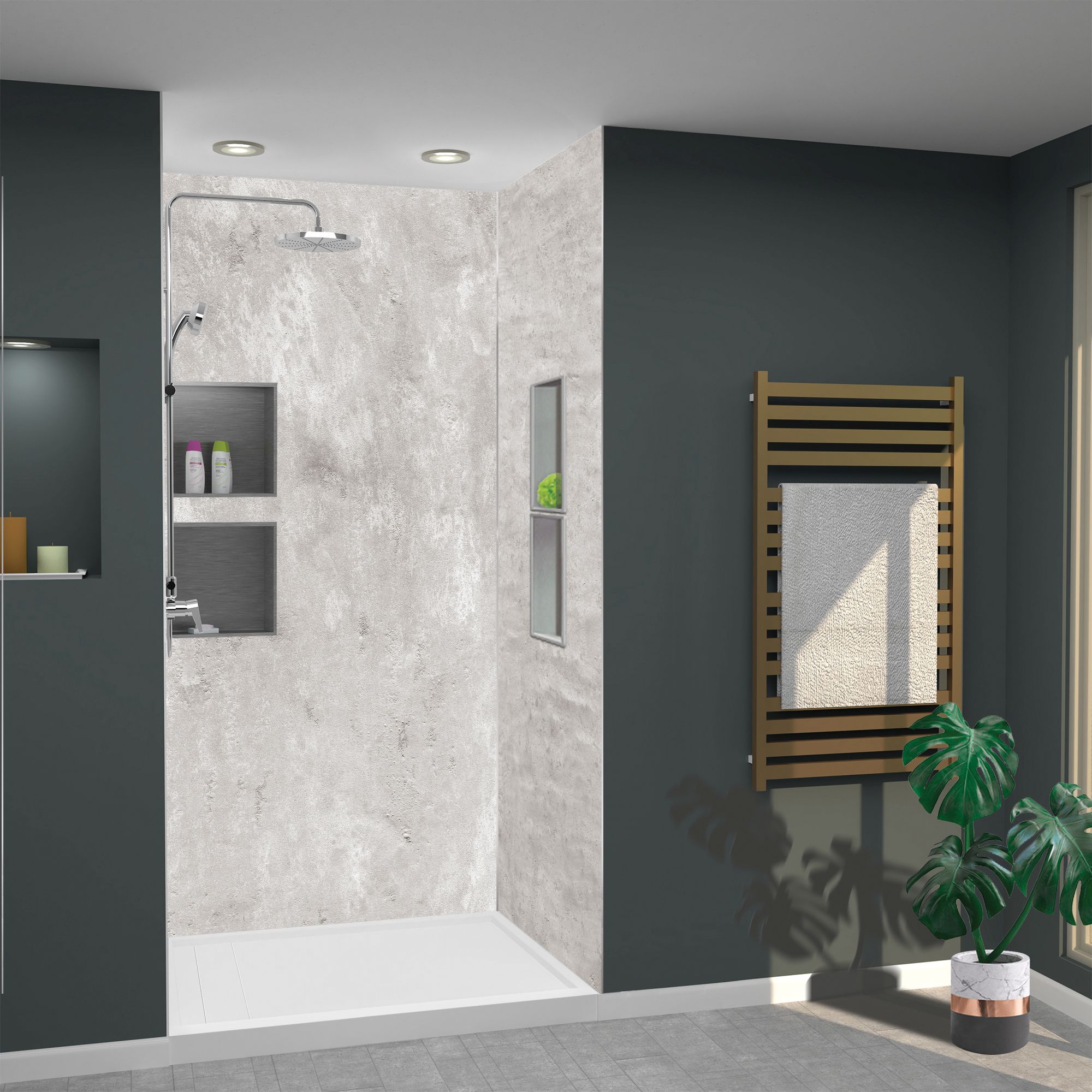 Transolid TWK483696-KI34T Titan 48-in W x 36-in D x 96-in H Caesar Grey/Textured 3-Piece Glue Up Alcove Shower Panel Kit