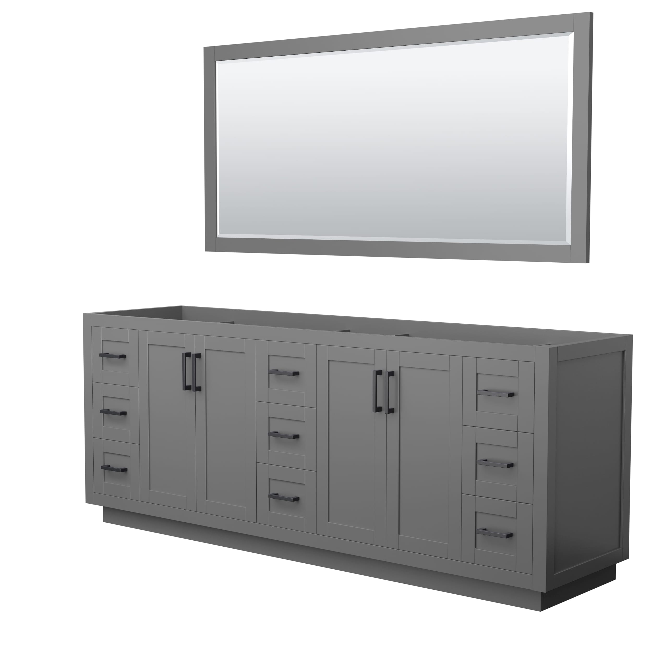 Wyndham Collection WCF292984DGBCXSXXM70 Miranda 84-in Dark Gray with Matte Black Trim Bathroom Vanity Base Cabinet without Top (Mirror Included)