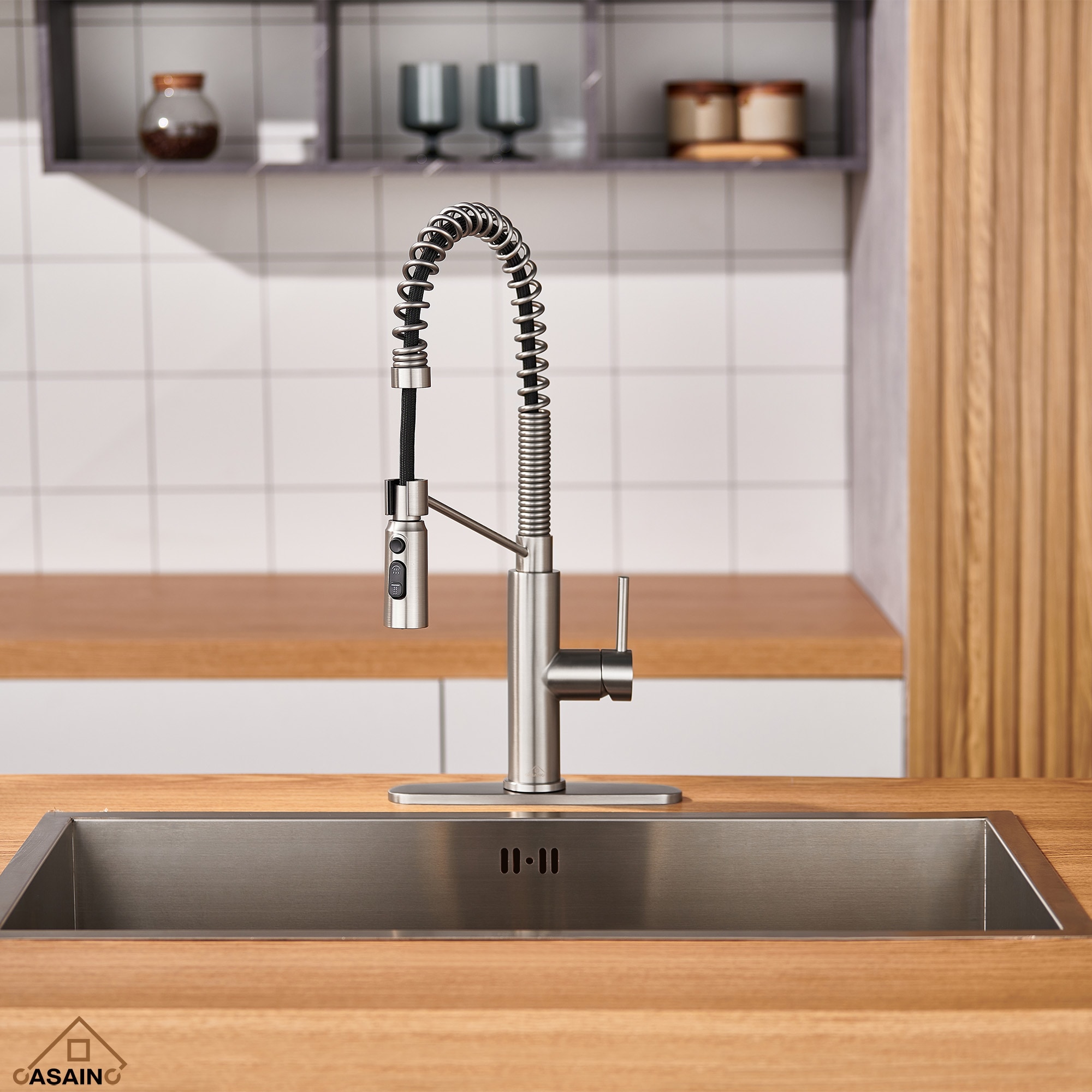 Brushed Nickel Pull Down Kitchen Faucet with Deck Plate
