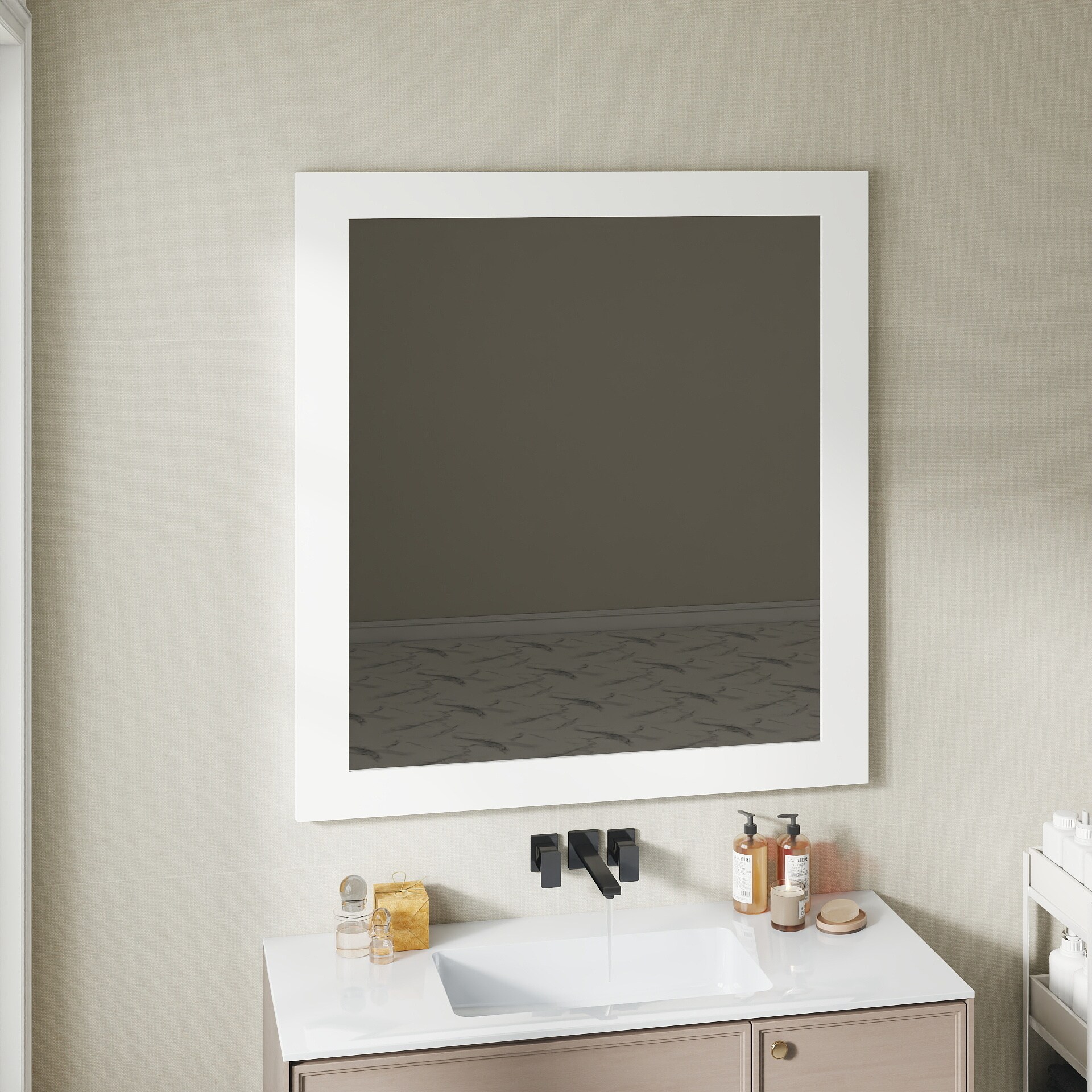 Huluwat - Revitalize Your Bathroom with This Exquisite 32-inch Square Matte White Mirror