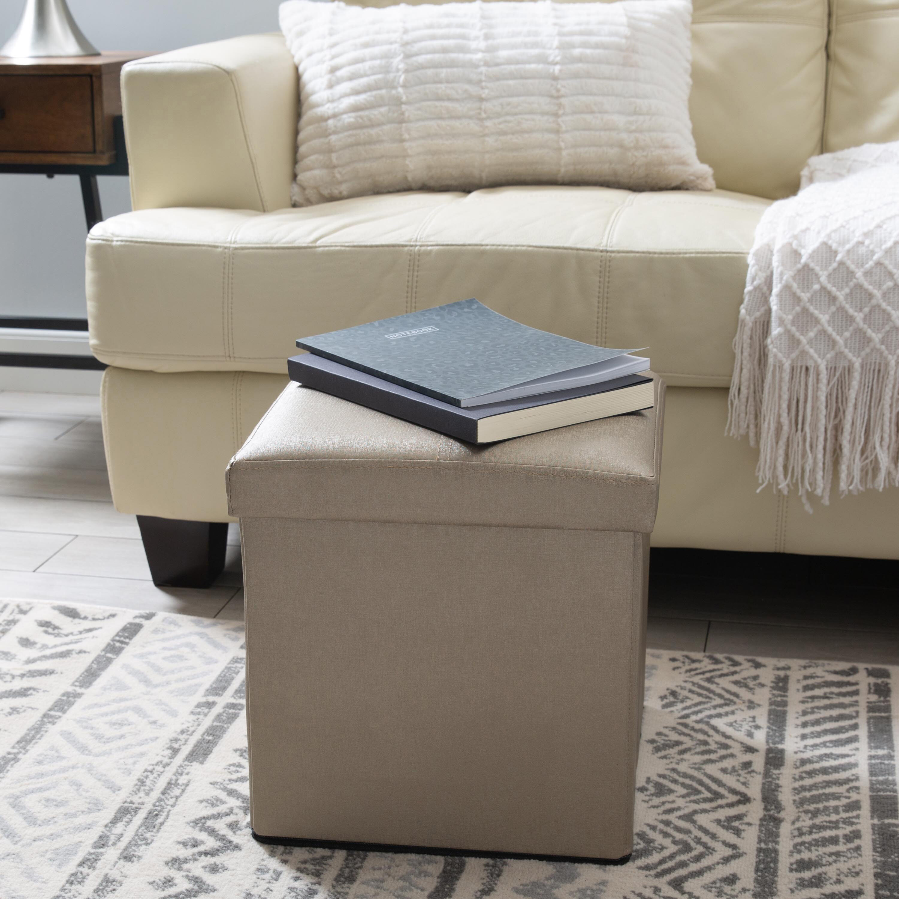 Bronze Faux Leather Folding Storage Ottoman Cube