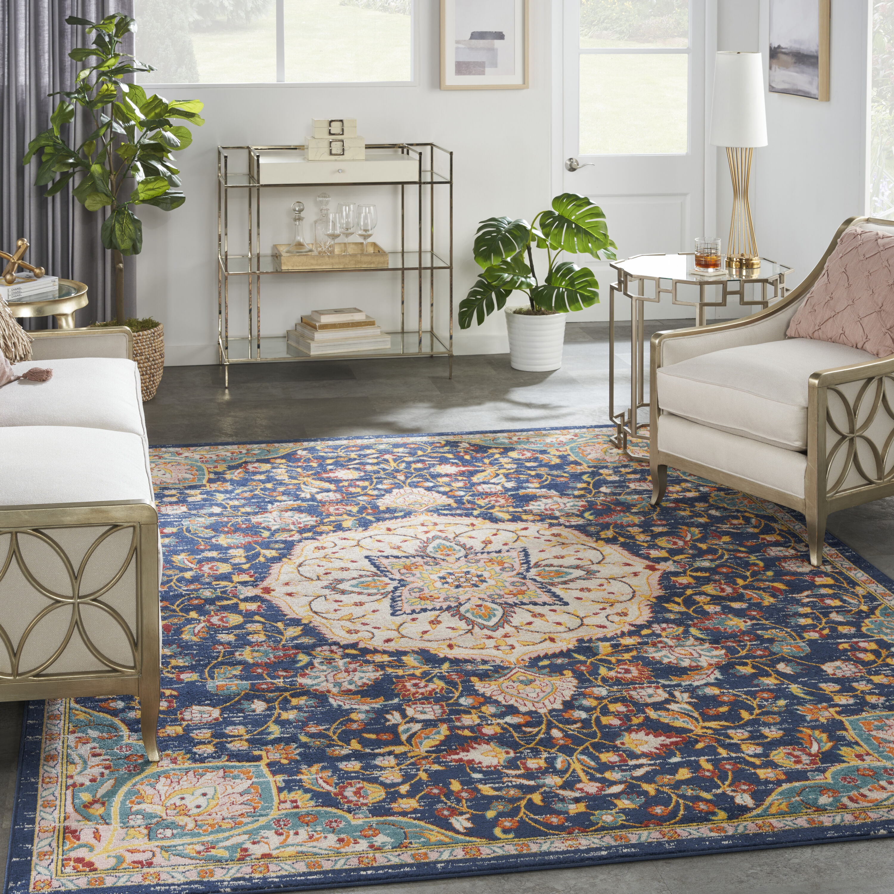 Nourison 099446018823 Passion 8 x 10 (ft) Loomed Polypropylene Navy Multicolor Rectangular Indoor Medallion Vintage Area rug