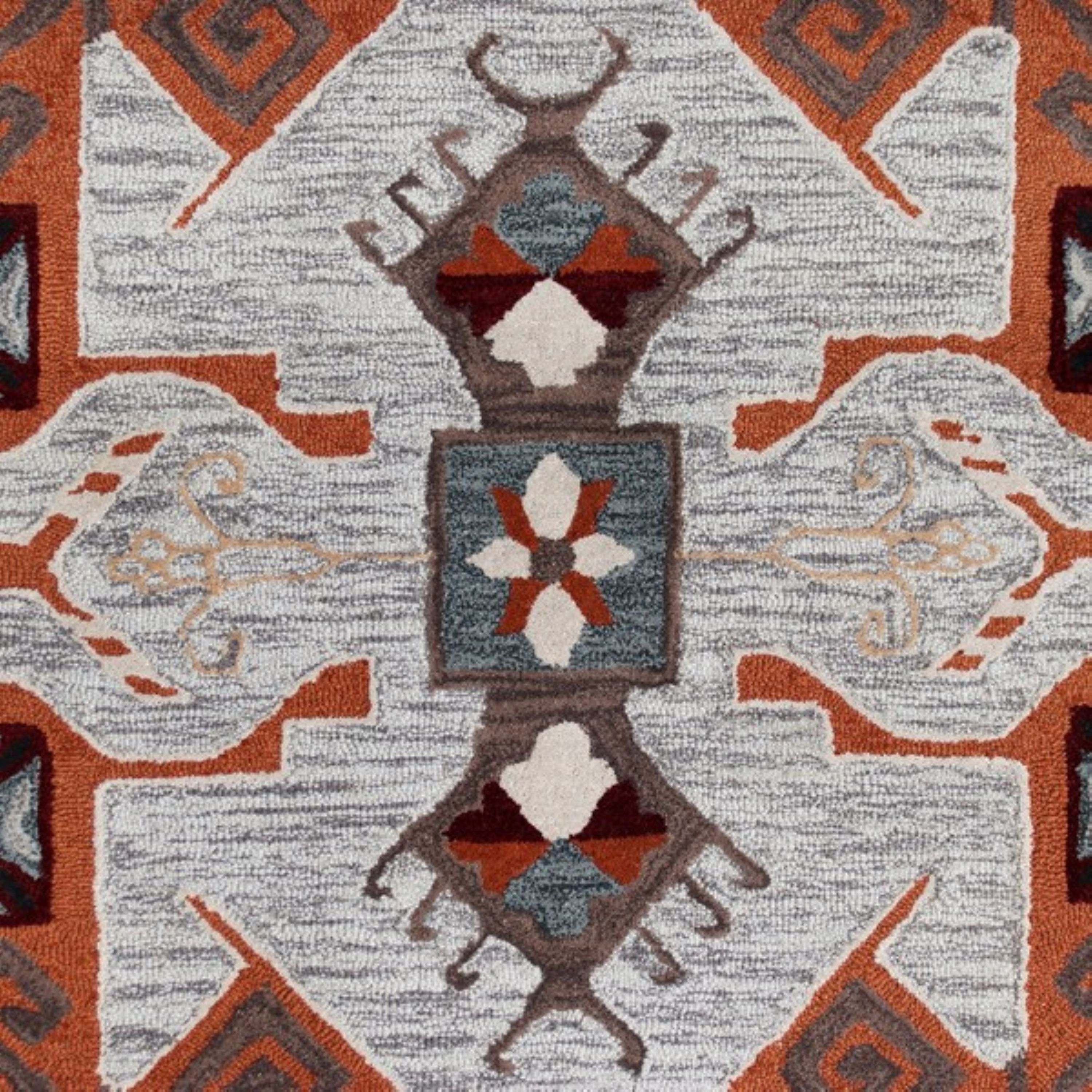 Handmade Gray and Terracotta Wool Round Rug, 4 ft