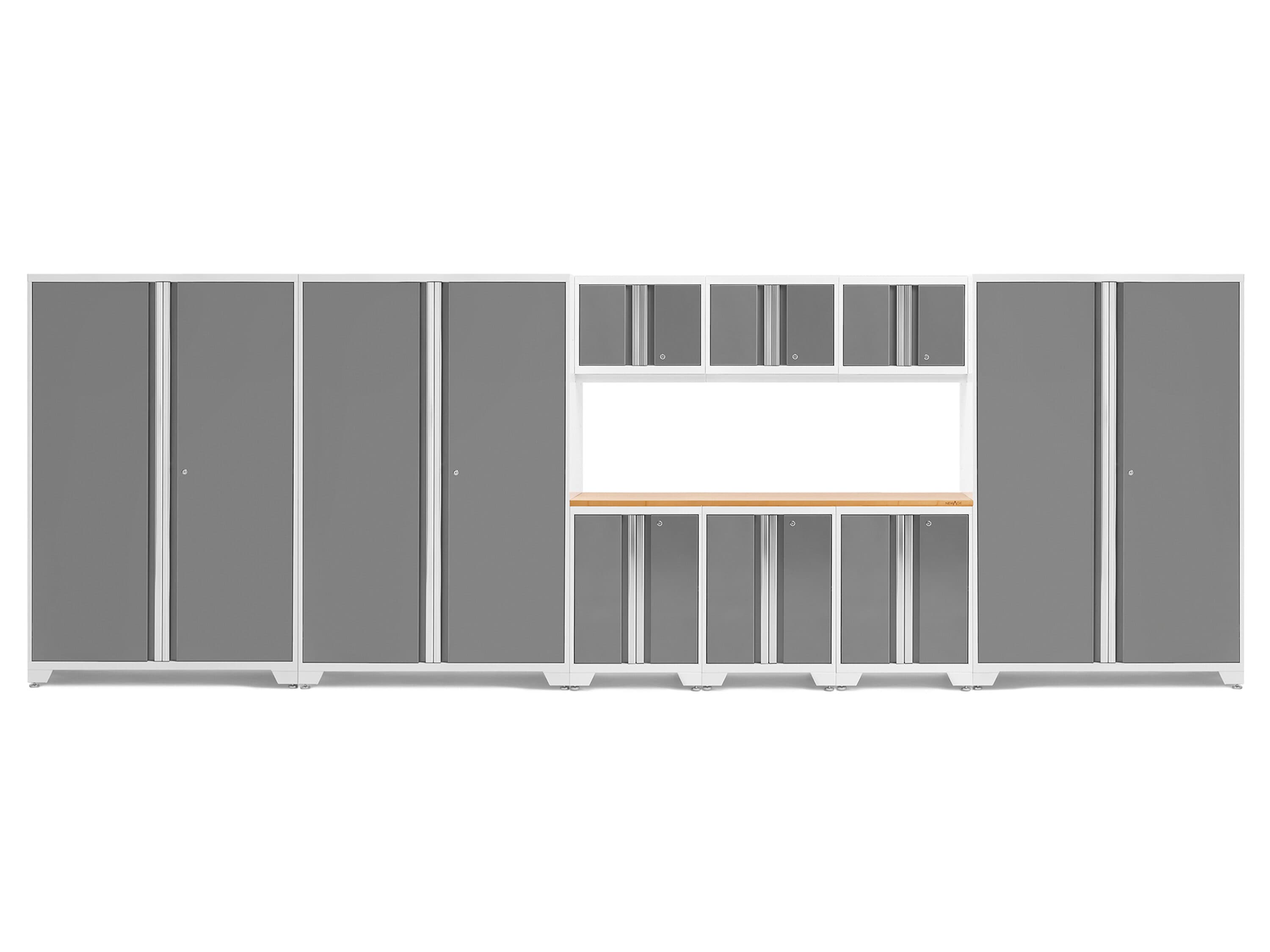 NewAge Products 55244 216-in W x 76.75-in H x 18-in D 9 -Cabinets Steel Platinum Garage Storage System