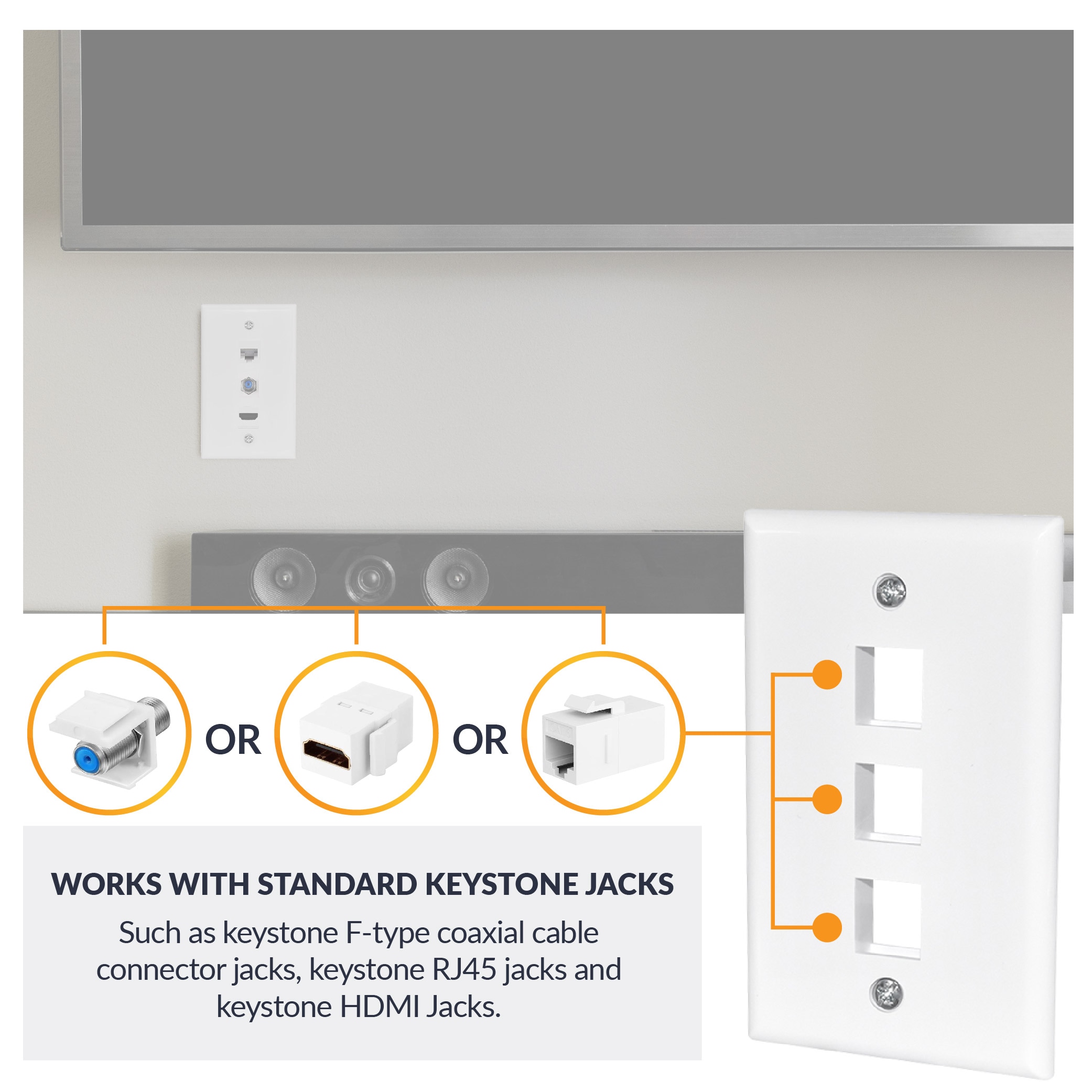 Newhouse Hardware 3QP-WH-05 Audio-Video-Wall-Jacks - View #5