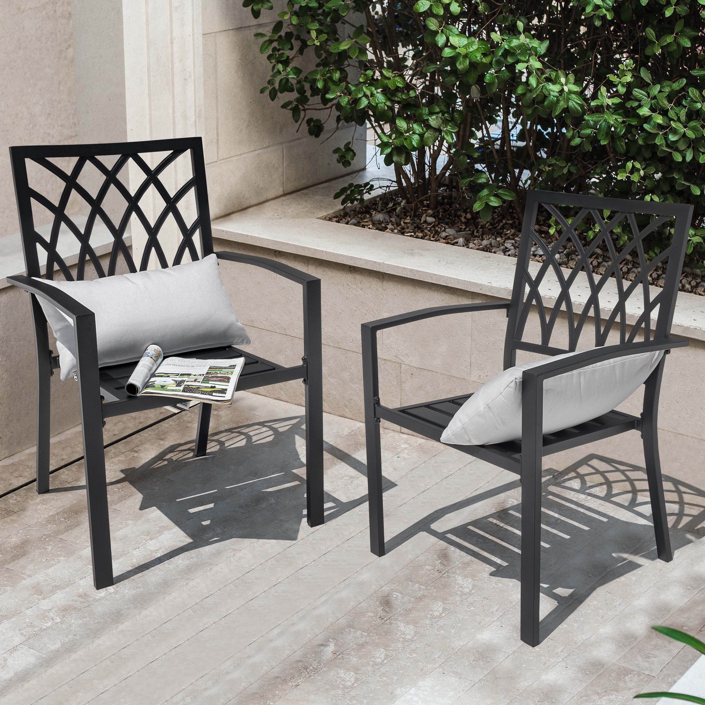 Nuu Garden Patio Chairs Set of 2 Stackable Black Iron Frame Stationary ...